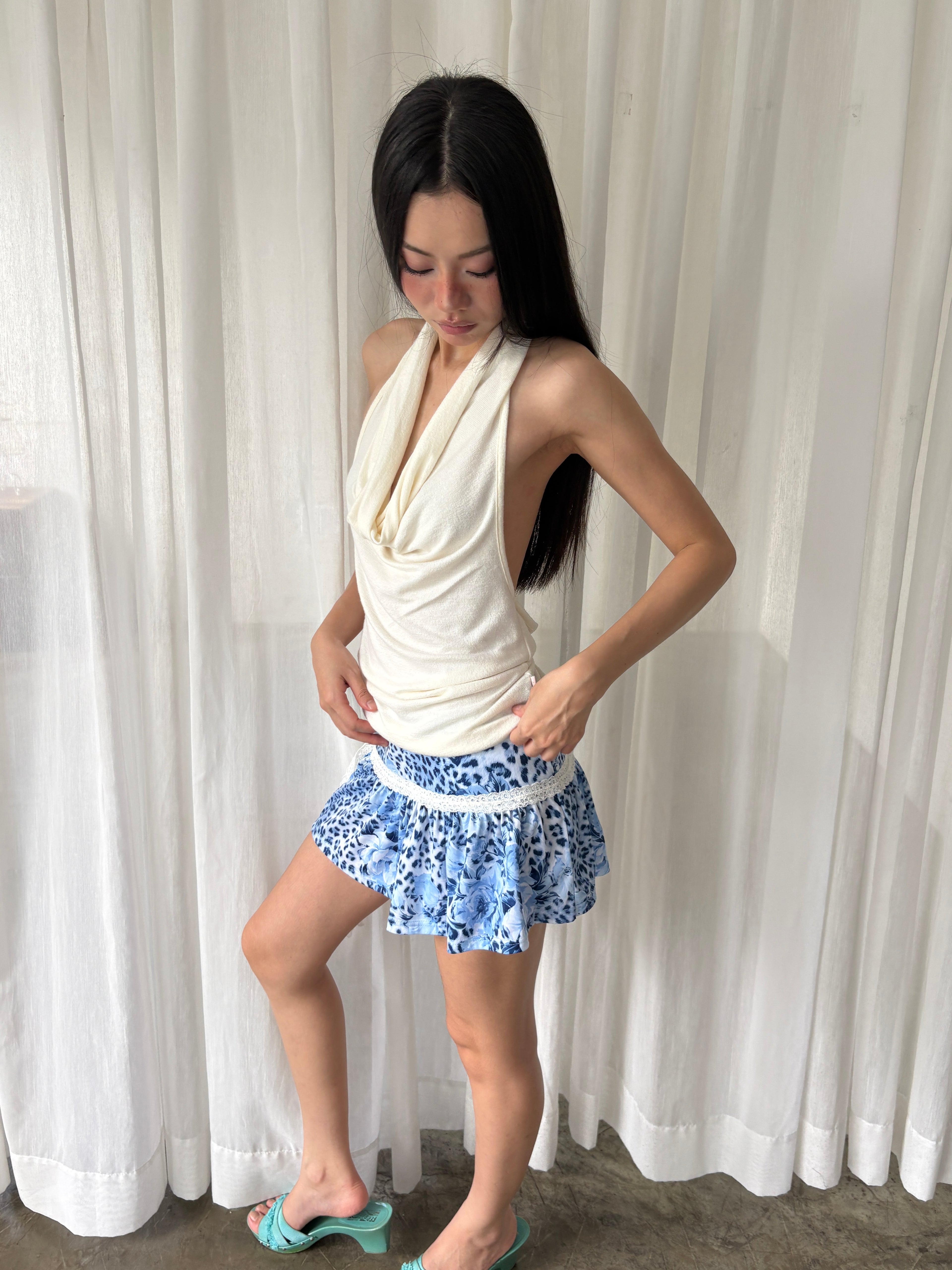 Blue leopard mini skirt