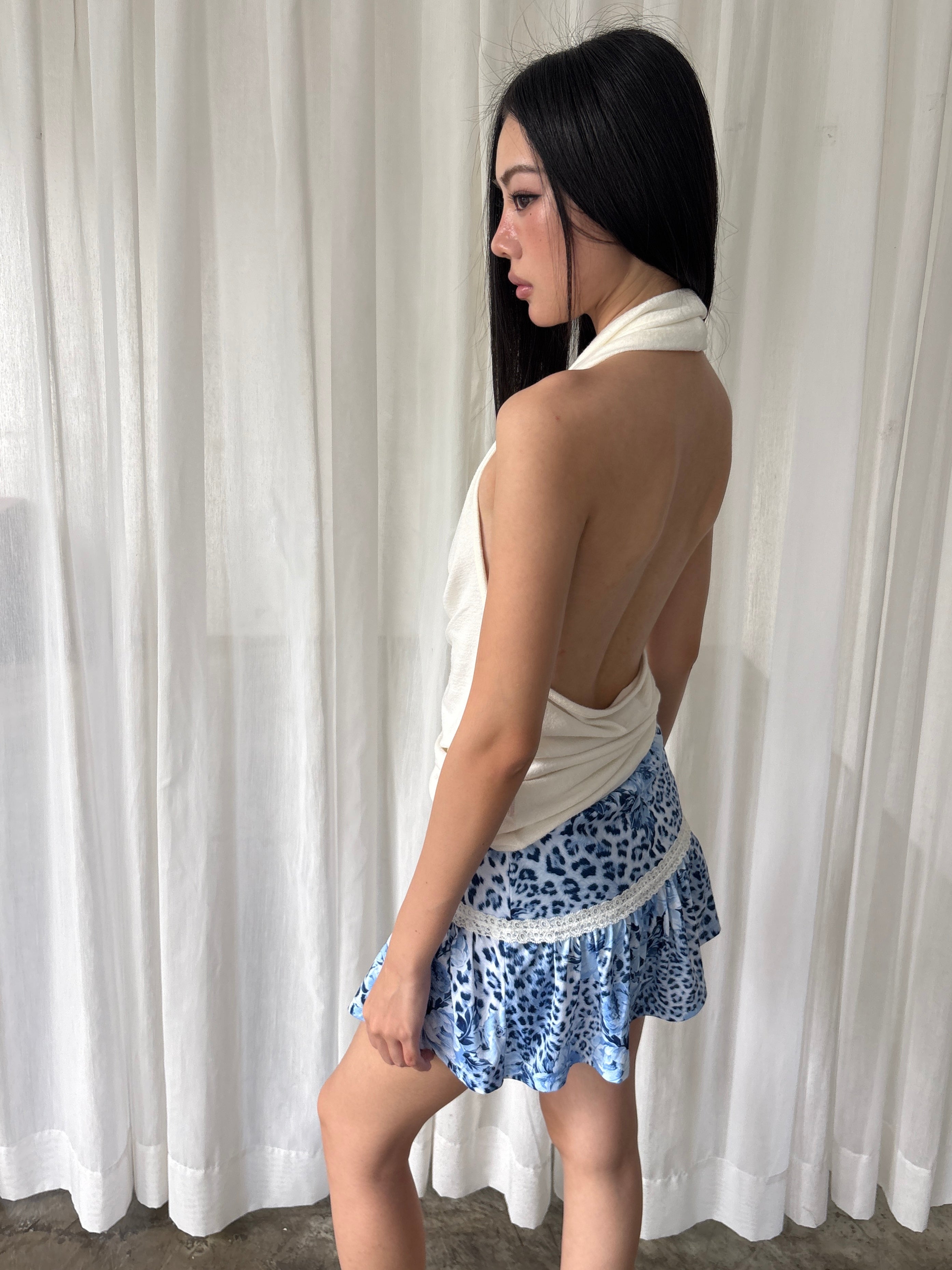 Blue leopard mini skirt