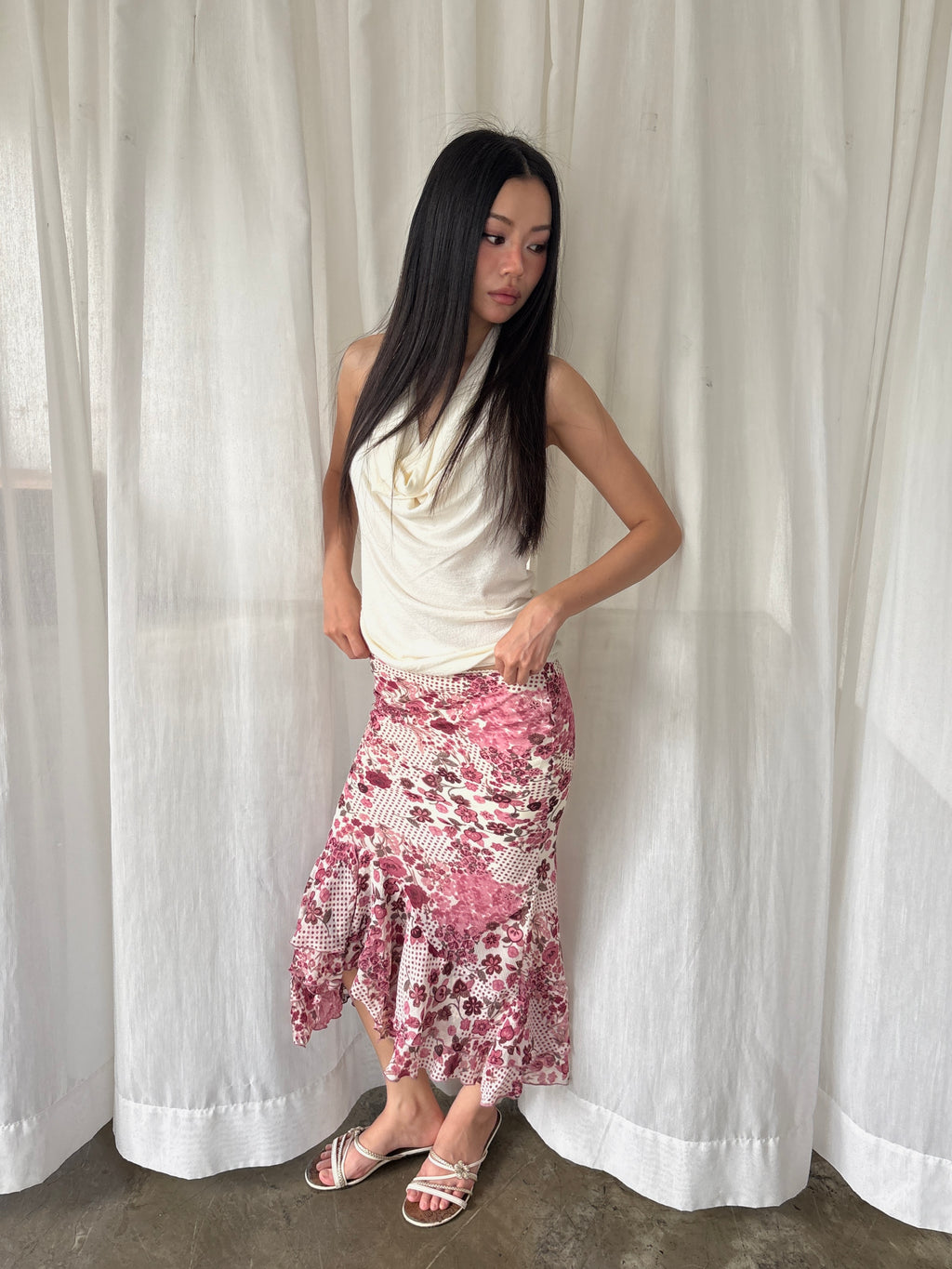 Vintage floral mermaid hem skirt