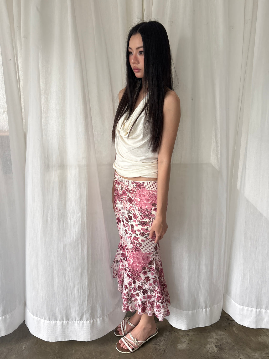 Vintage floral mermaid hem skirt