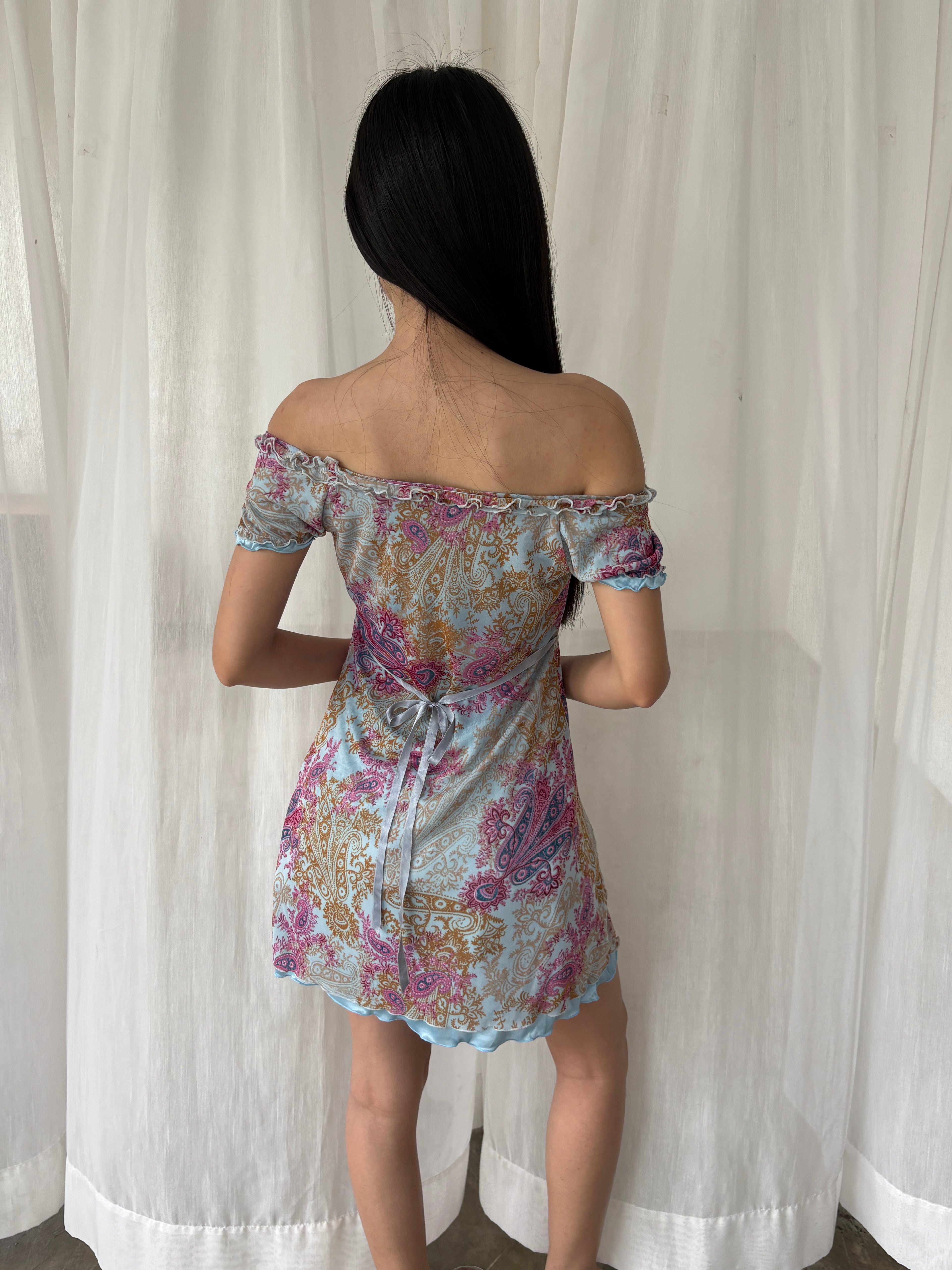 Paisley tie back mini dress