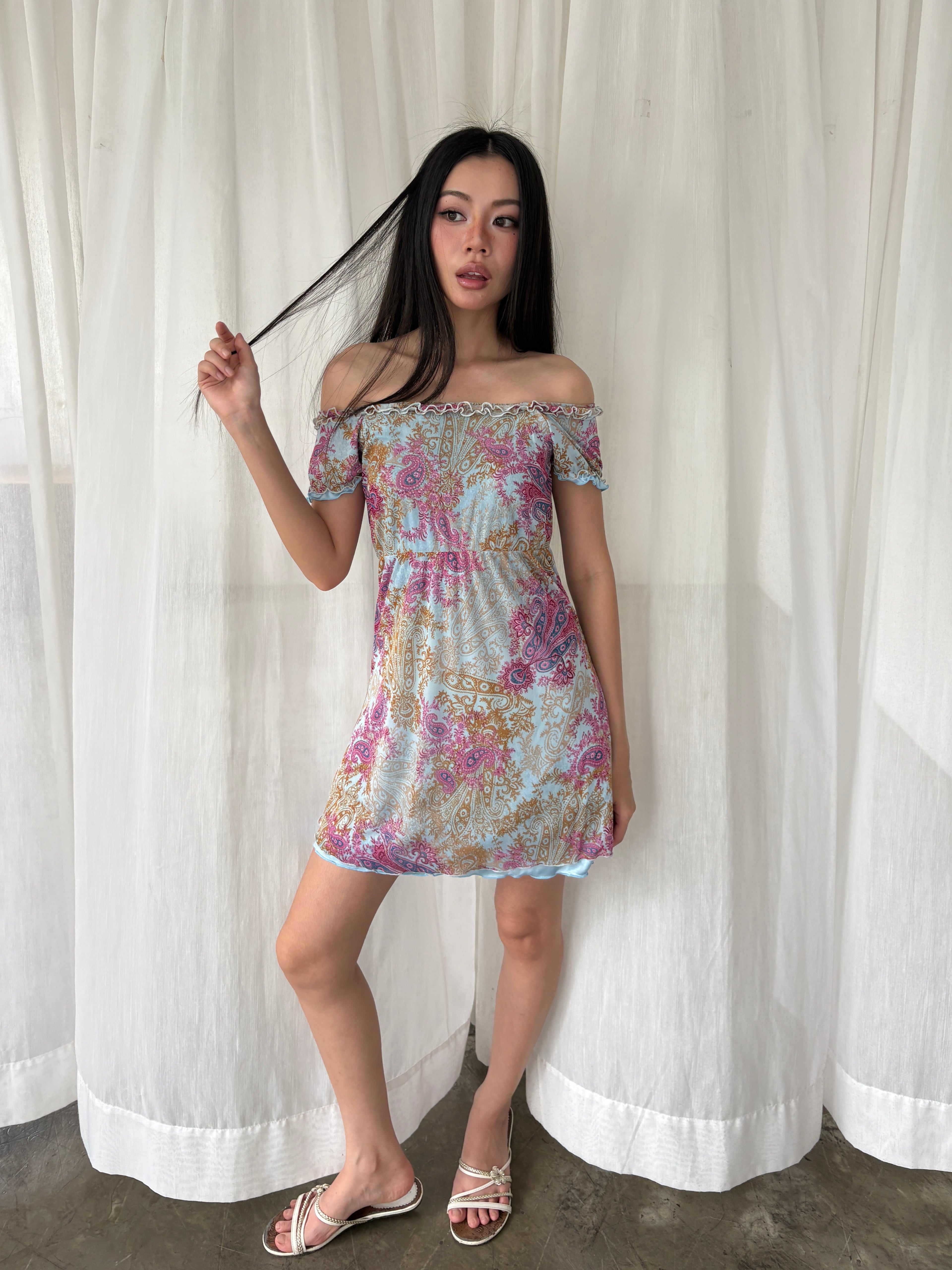 Paisley tie back mini dress