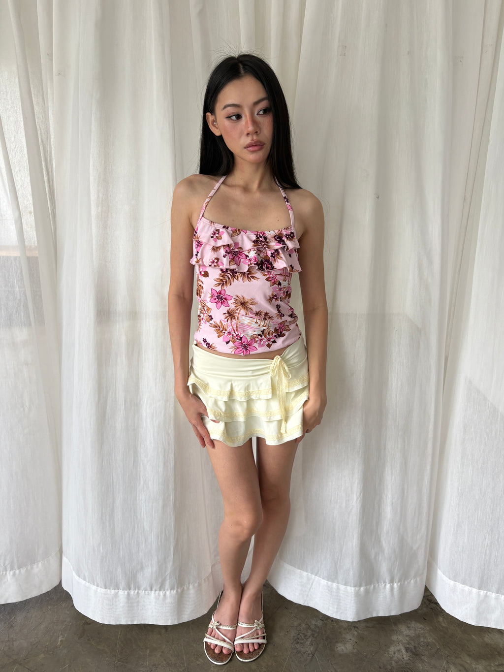 Pink tropical tankini top