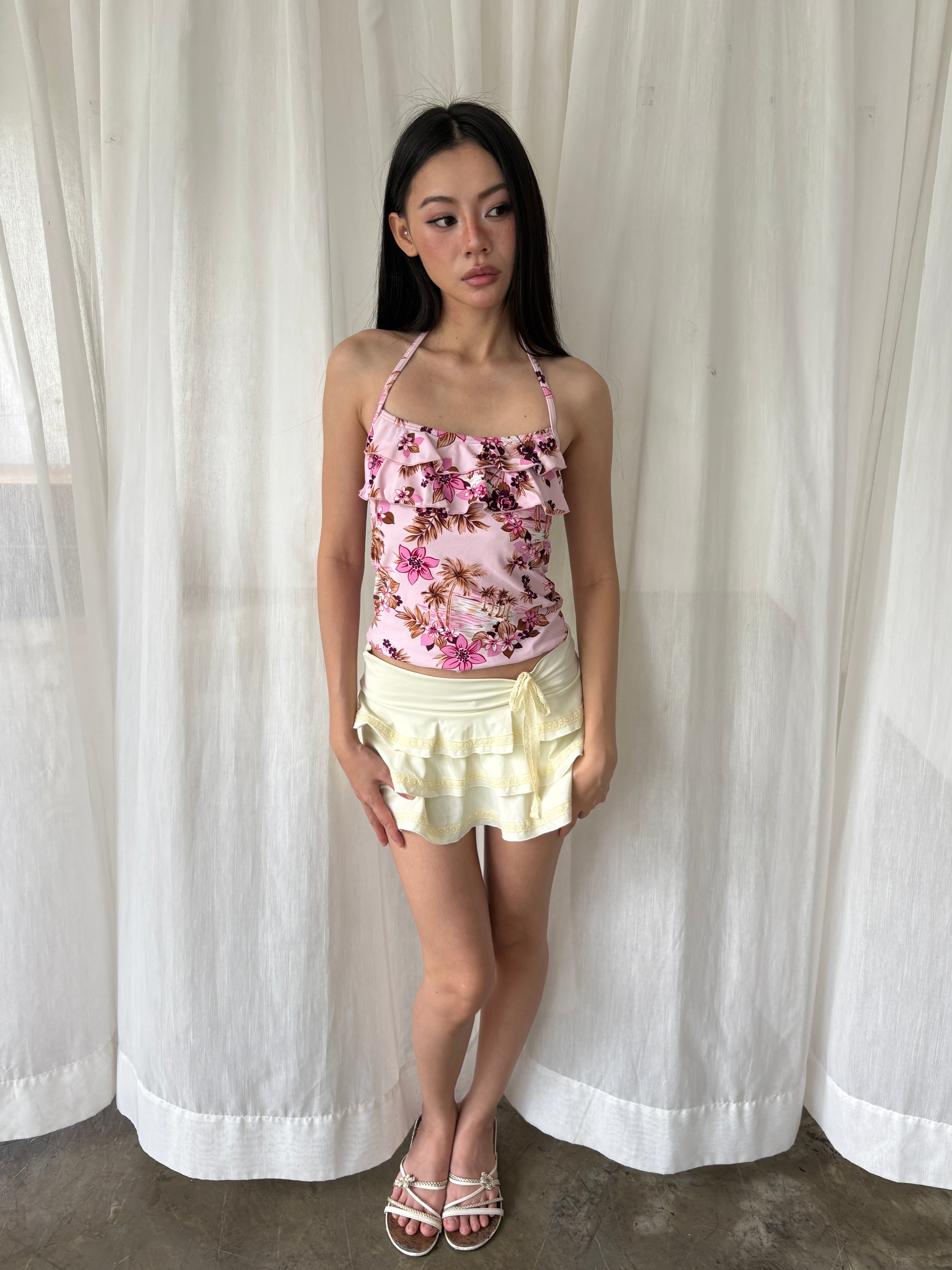 Pink tropical tankini top