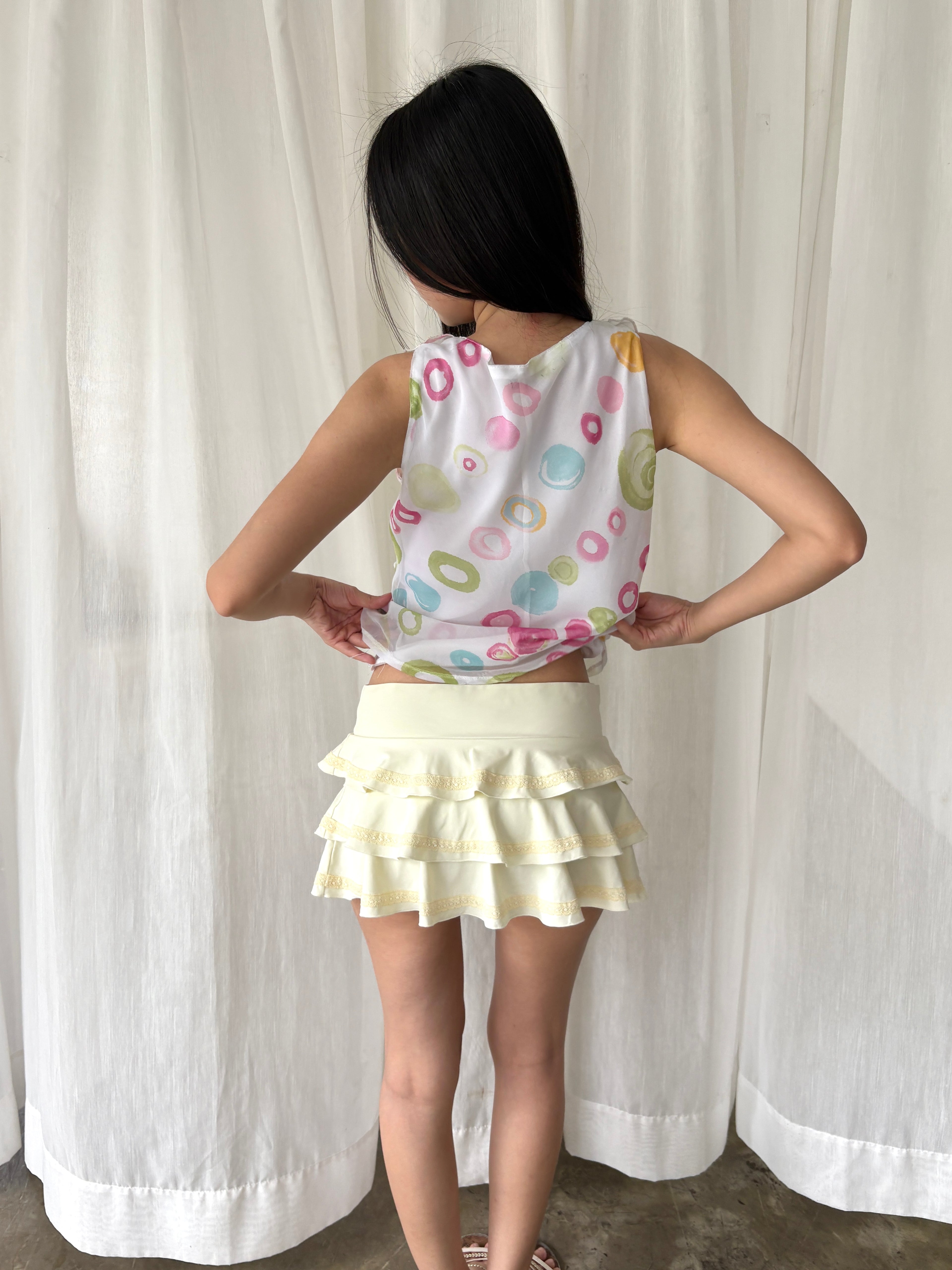 Pastel polka dot chiffon blouse