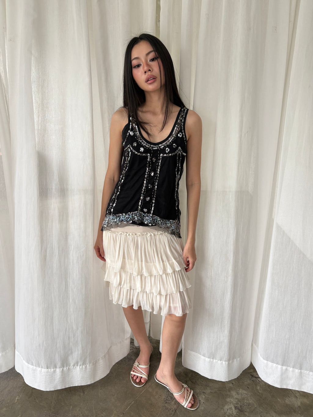 Embellished mesh tank