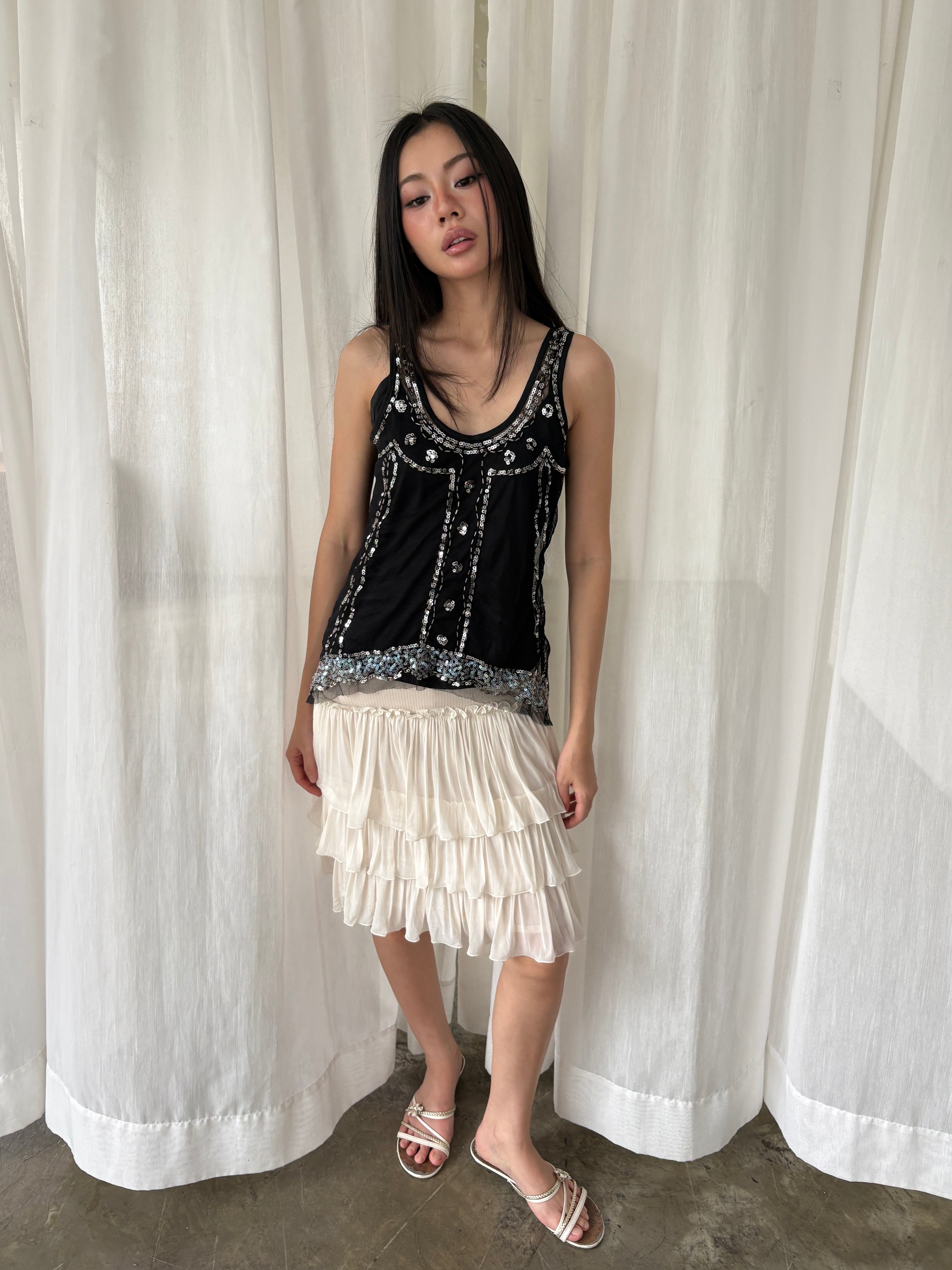 Embellished mesh tank