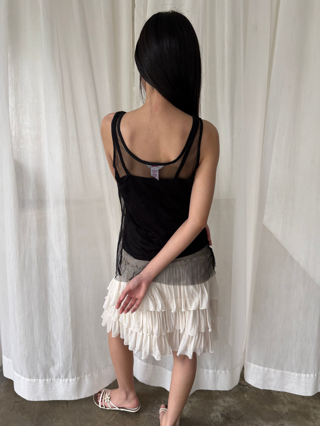 Embellished mesh tank
