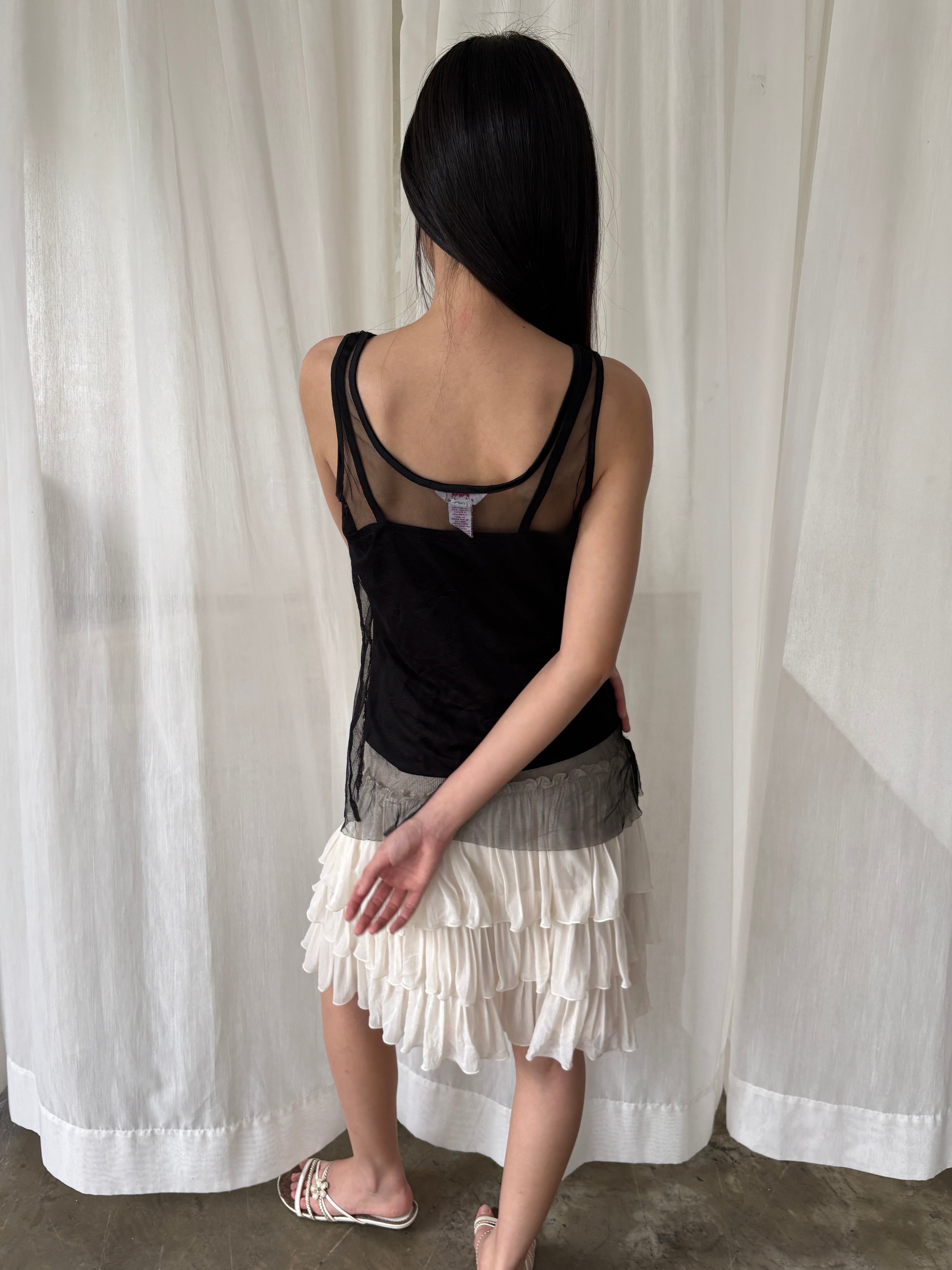 Embellished mesh tank