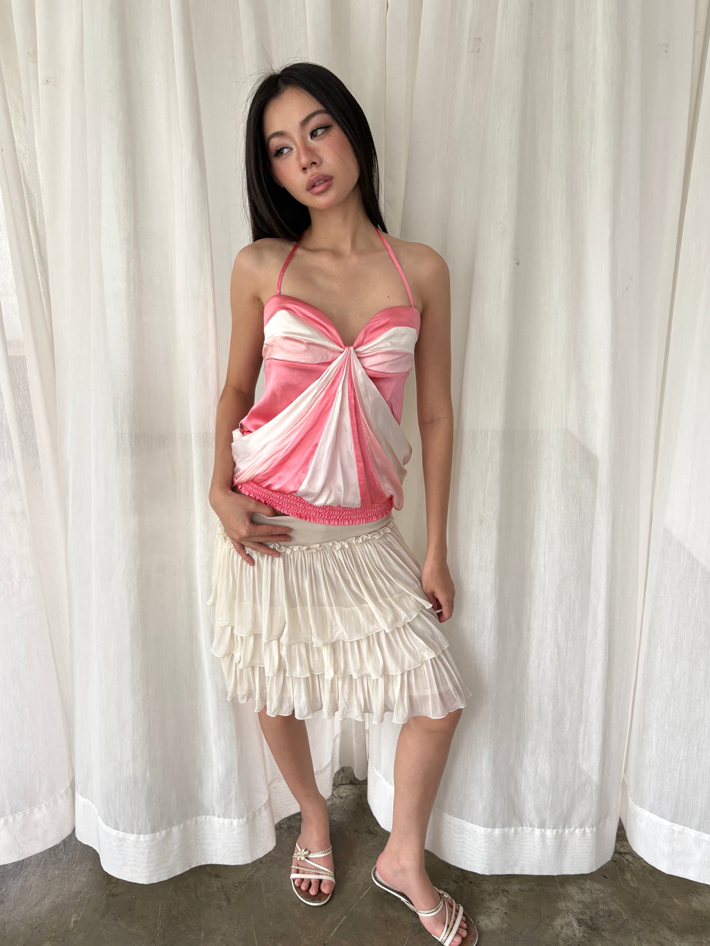 Bebe satin bubble halter top