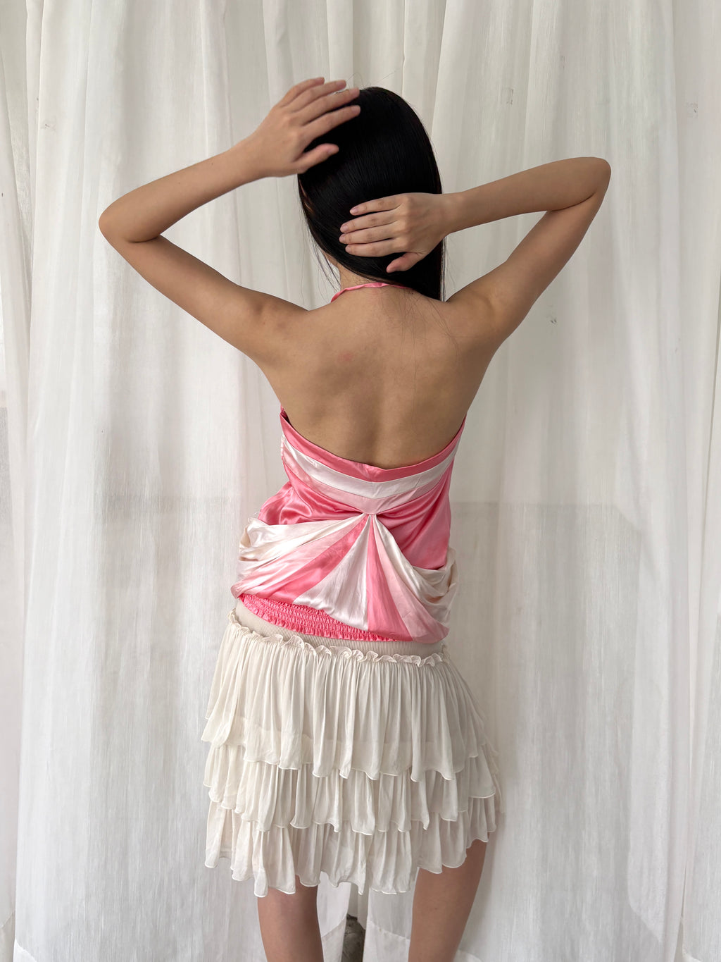 Bebe satin bubble halter top