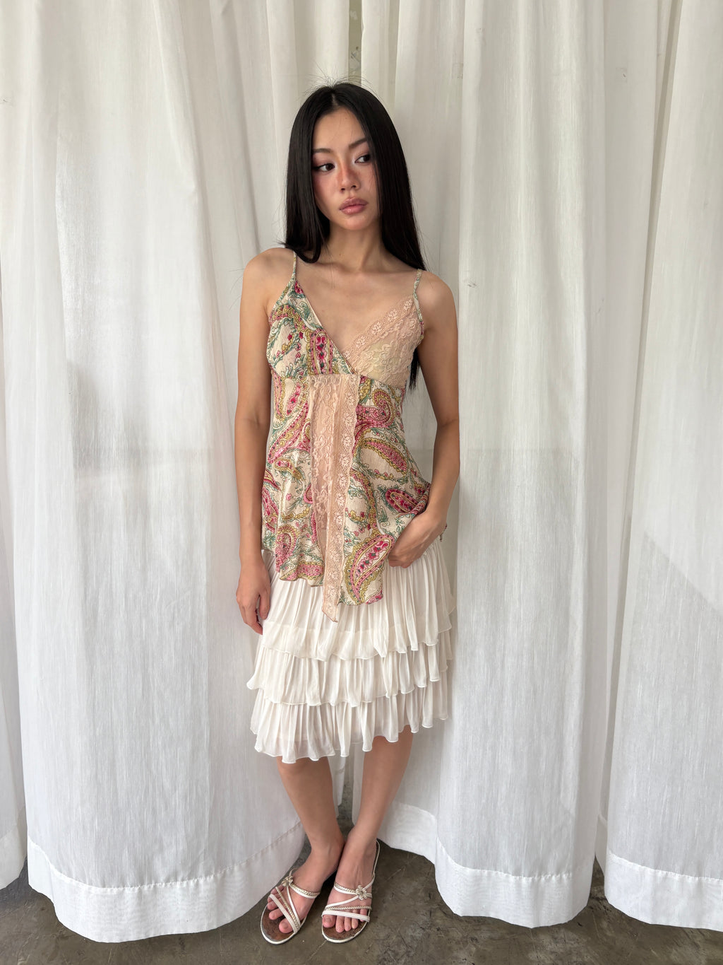 Lace panel paisley top