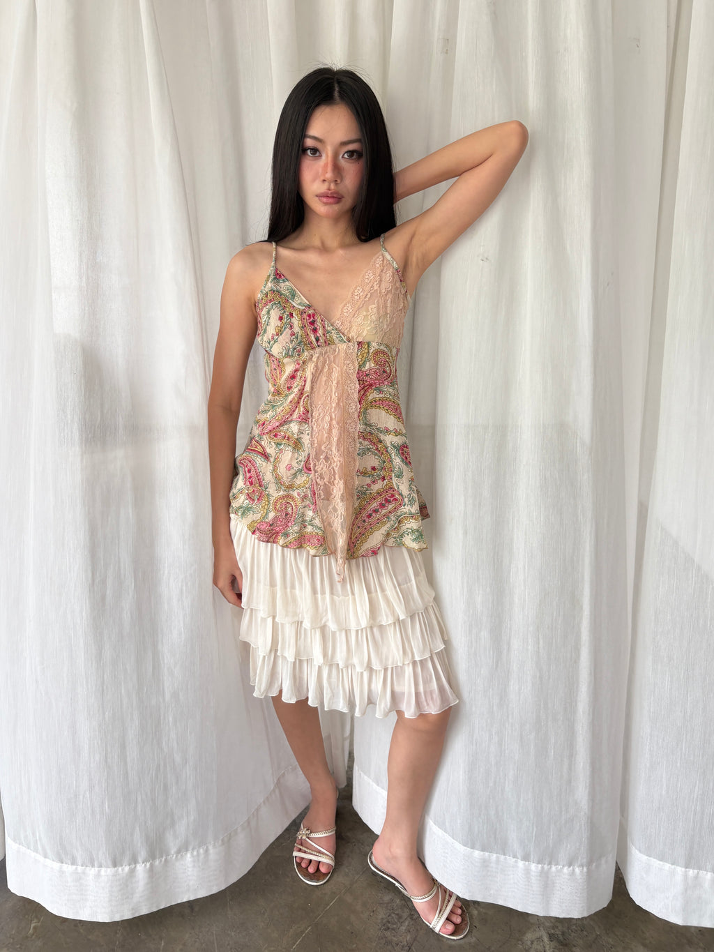 Lace panel paisley top