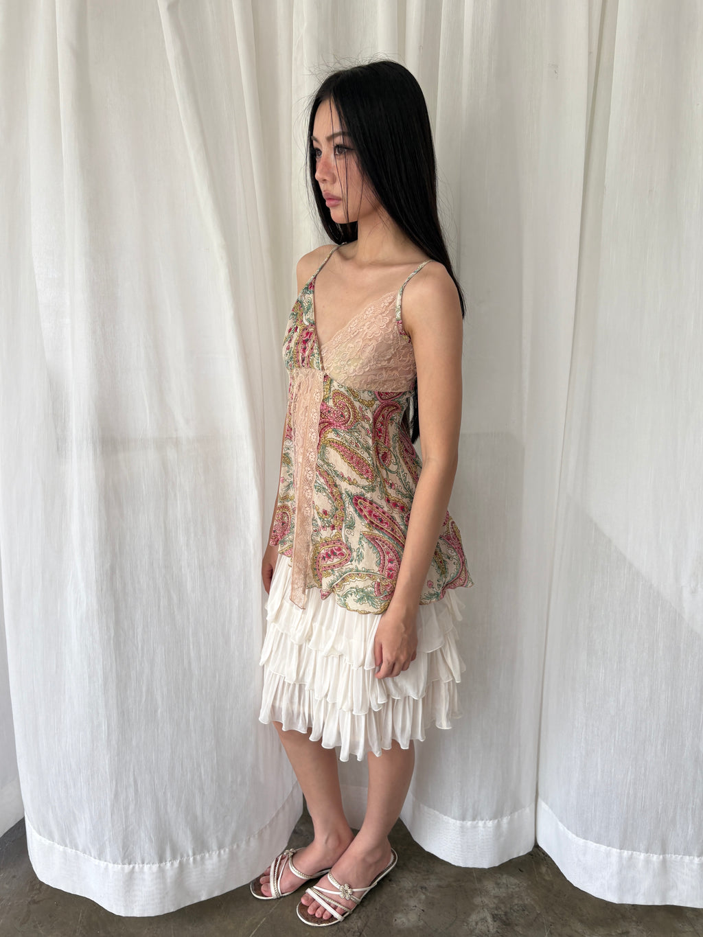 Lace panel paisley top