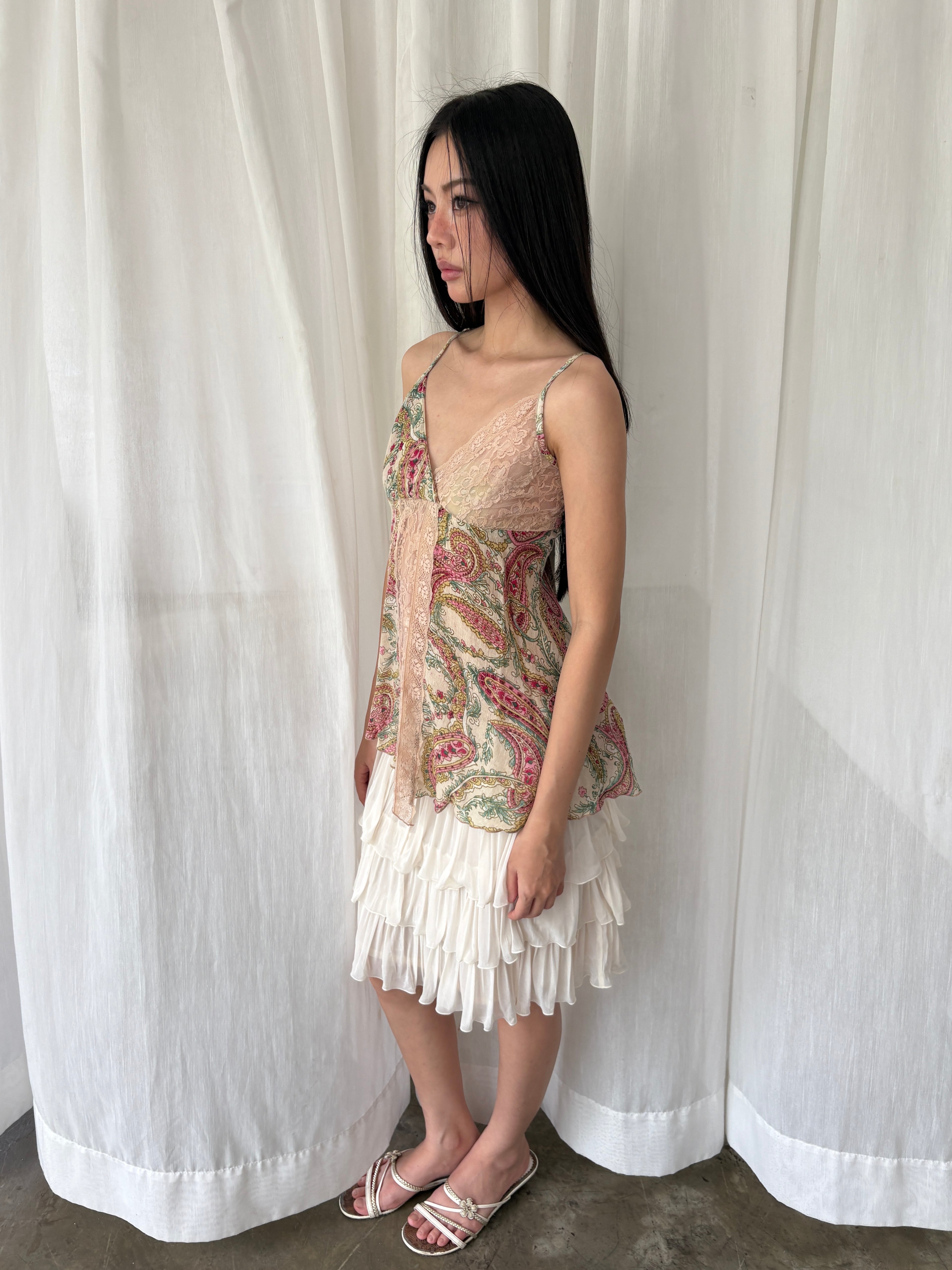 Lace panel paisley top