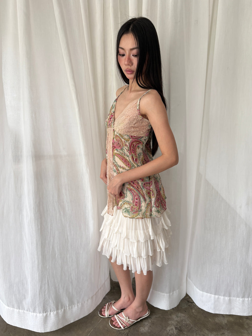 Lace panel paisley top