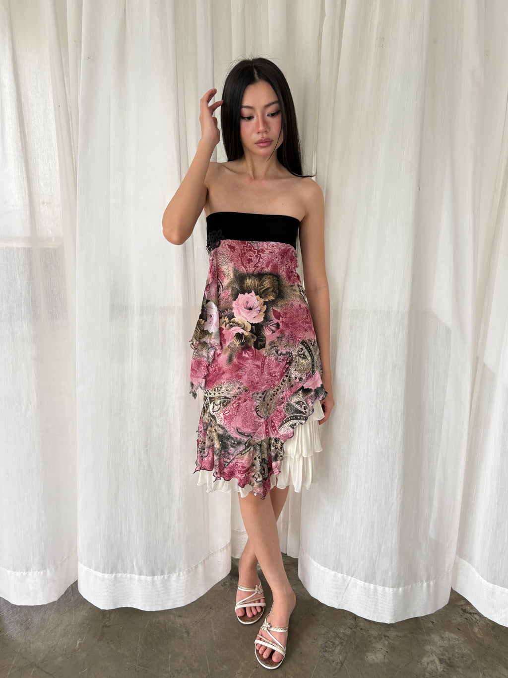 Floral layered tube top