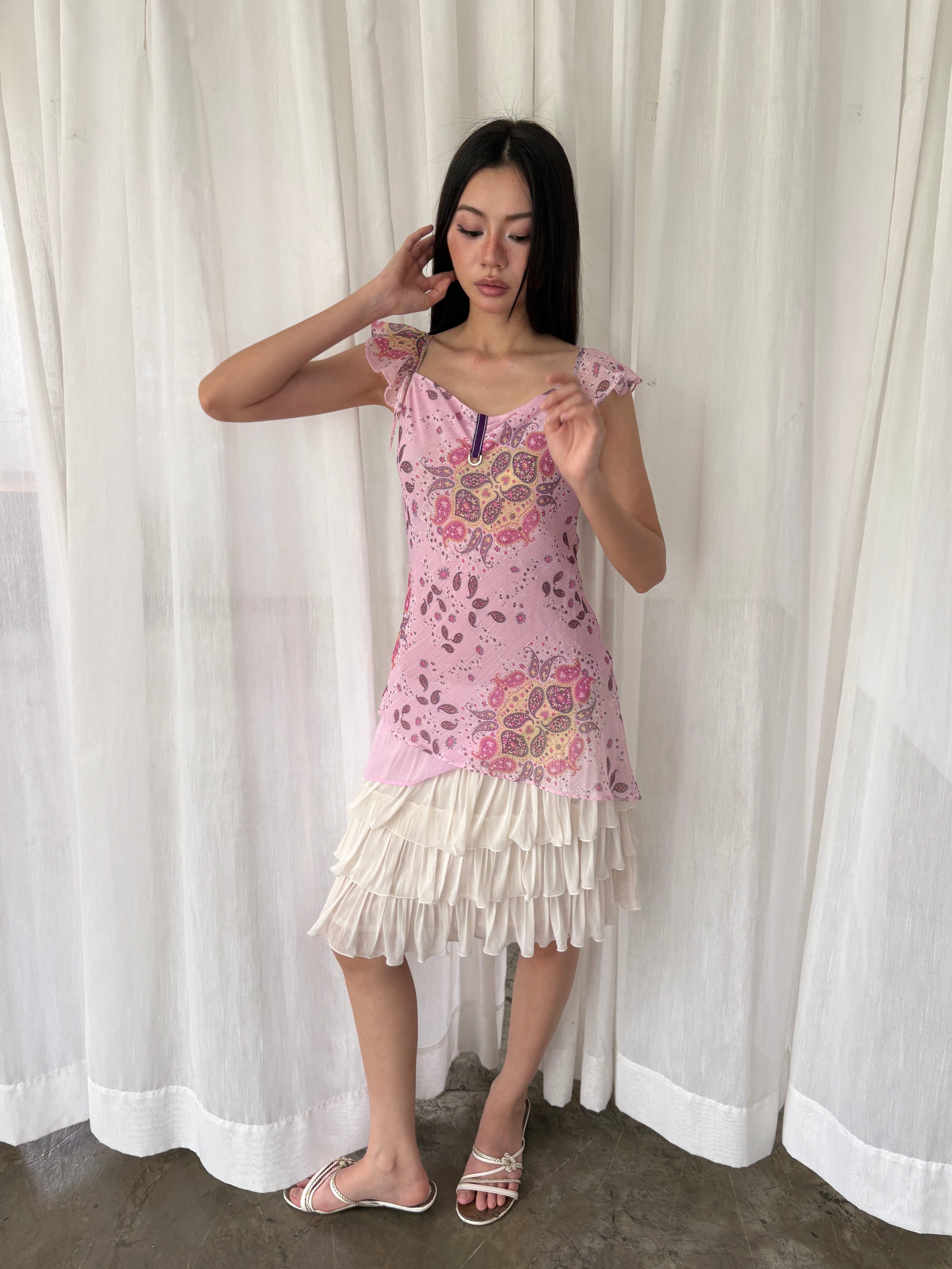 Pink paisley flutter top