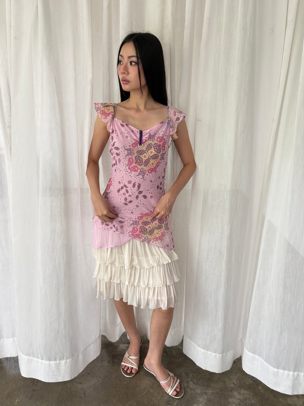 Pink paisley flutter top