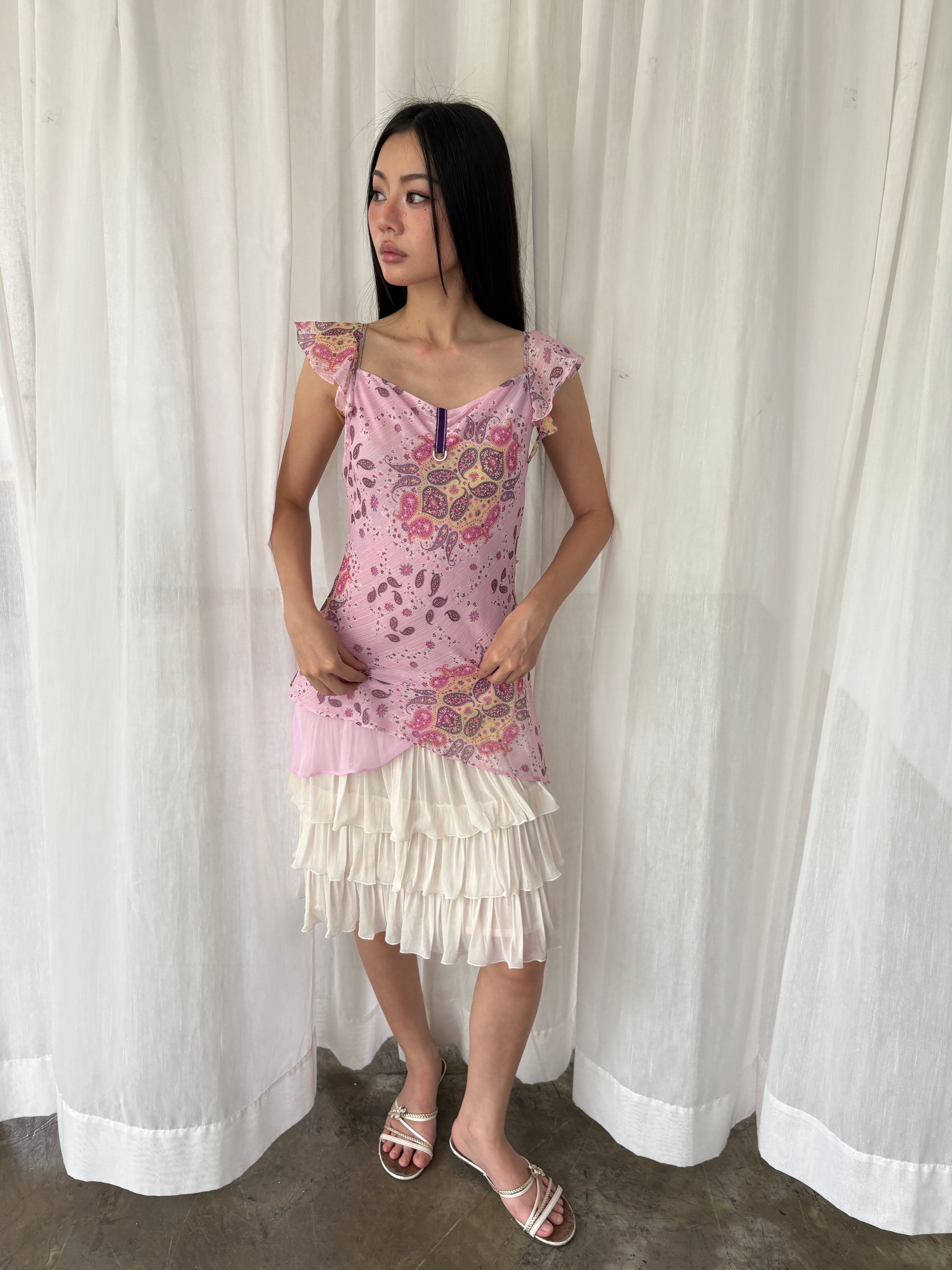Pink paisley flutter top