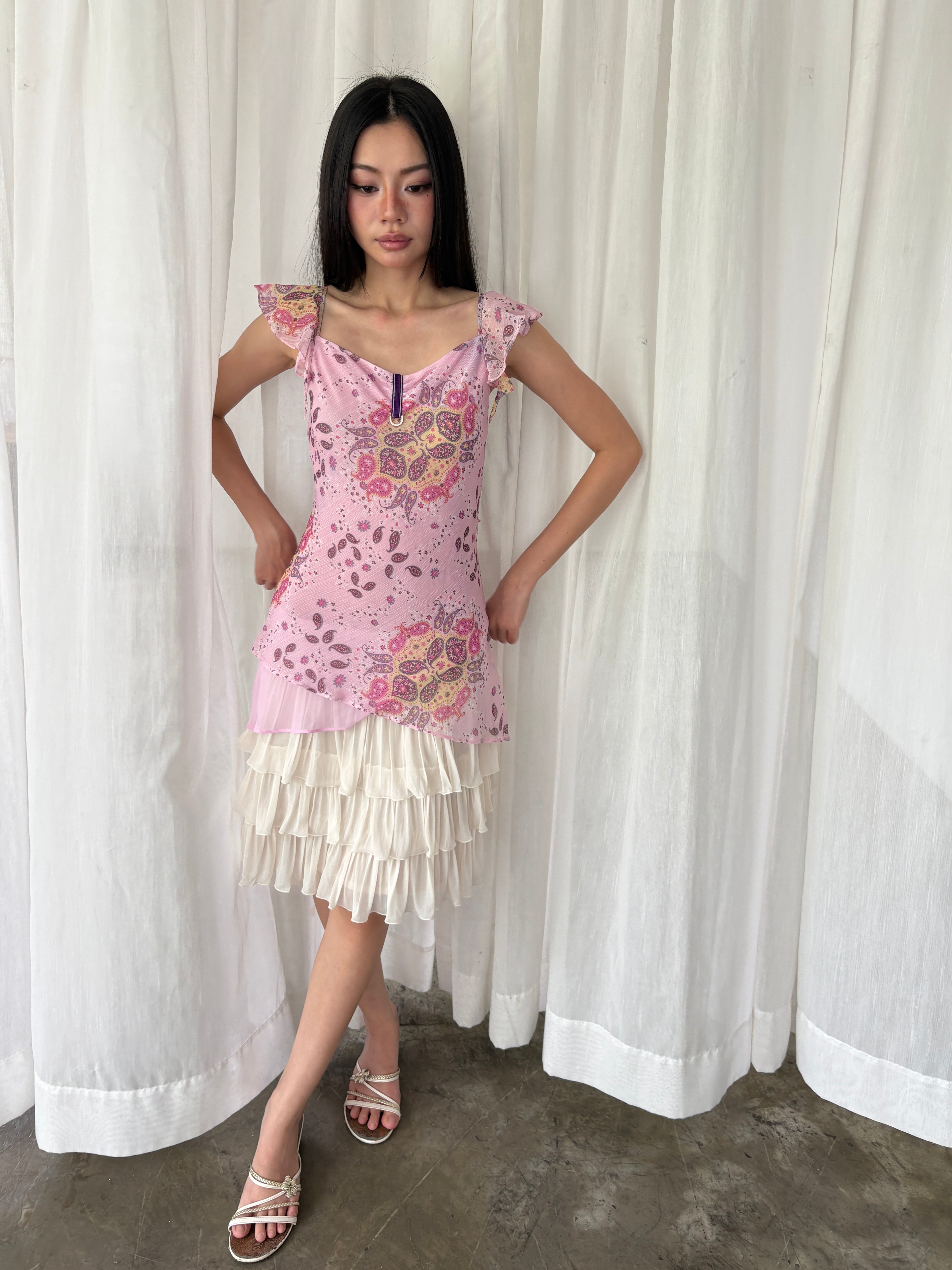Pink paisley flutter top