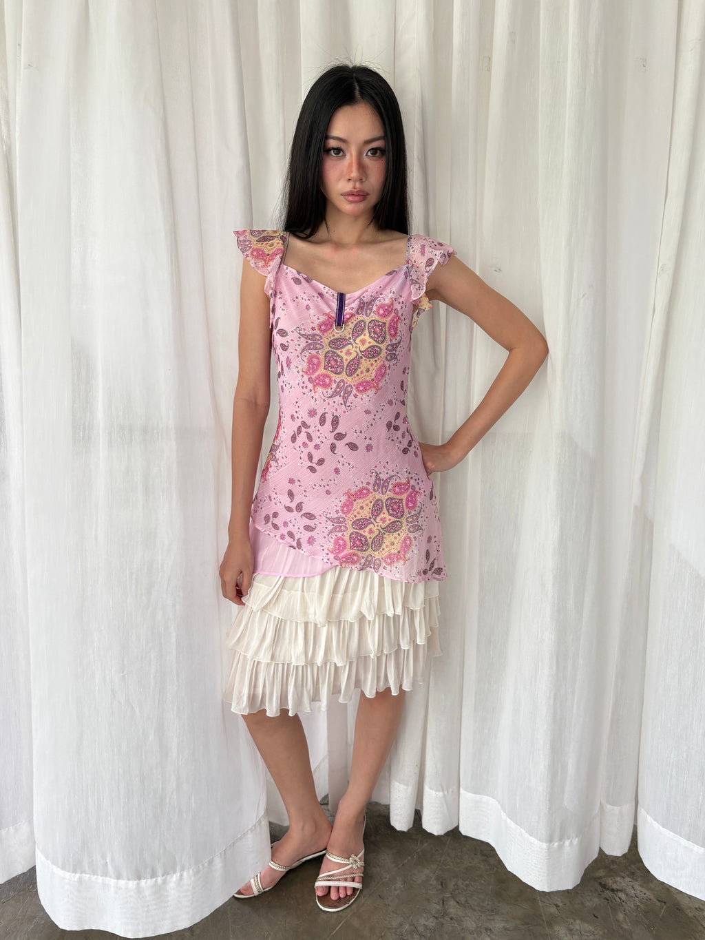 Pink paisley flutter top