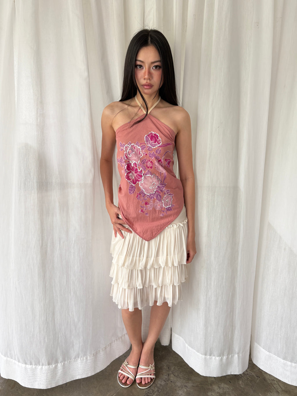 Open back embroidered sequin top