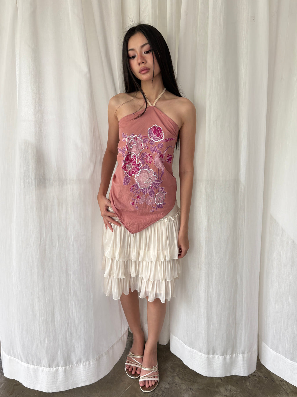 Open back embroidered sequin top