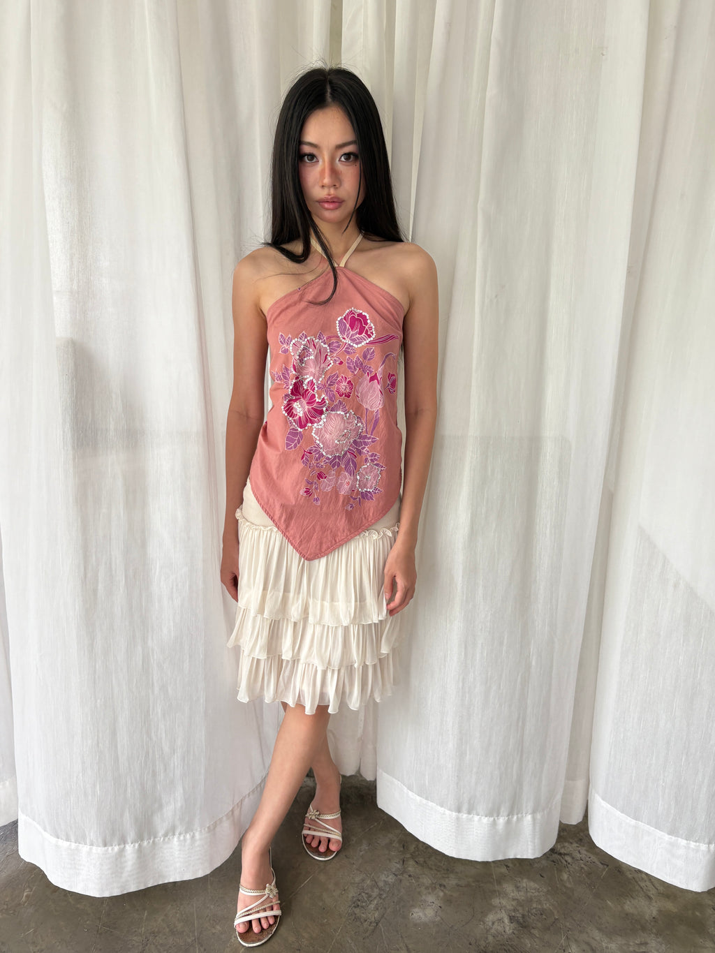 Open back embroidered sequin top