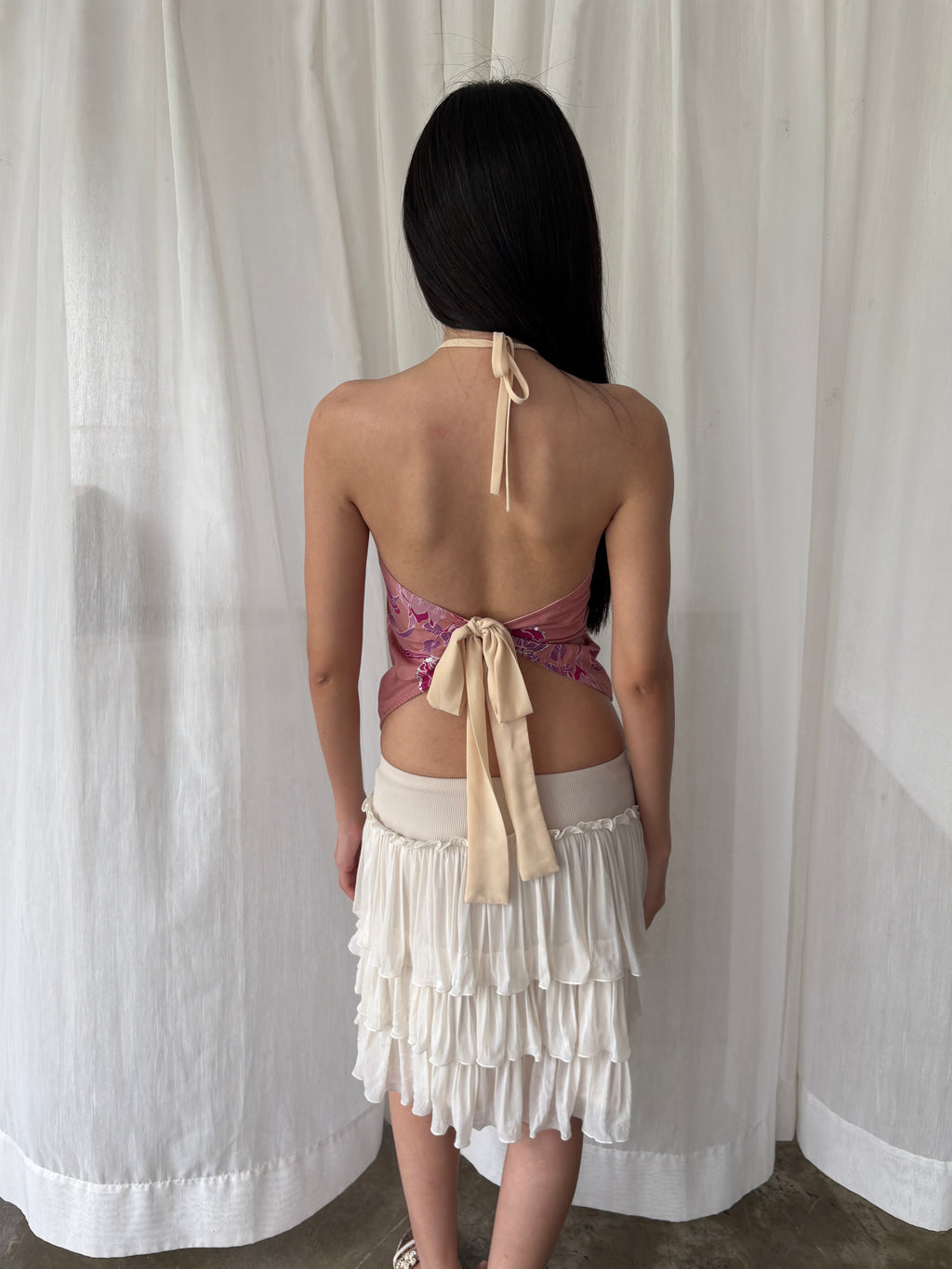 Open back embroidered sequin top