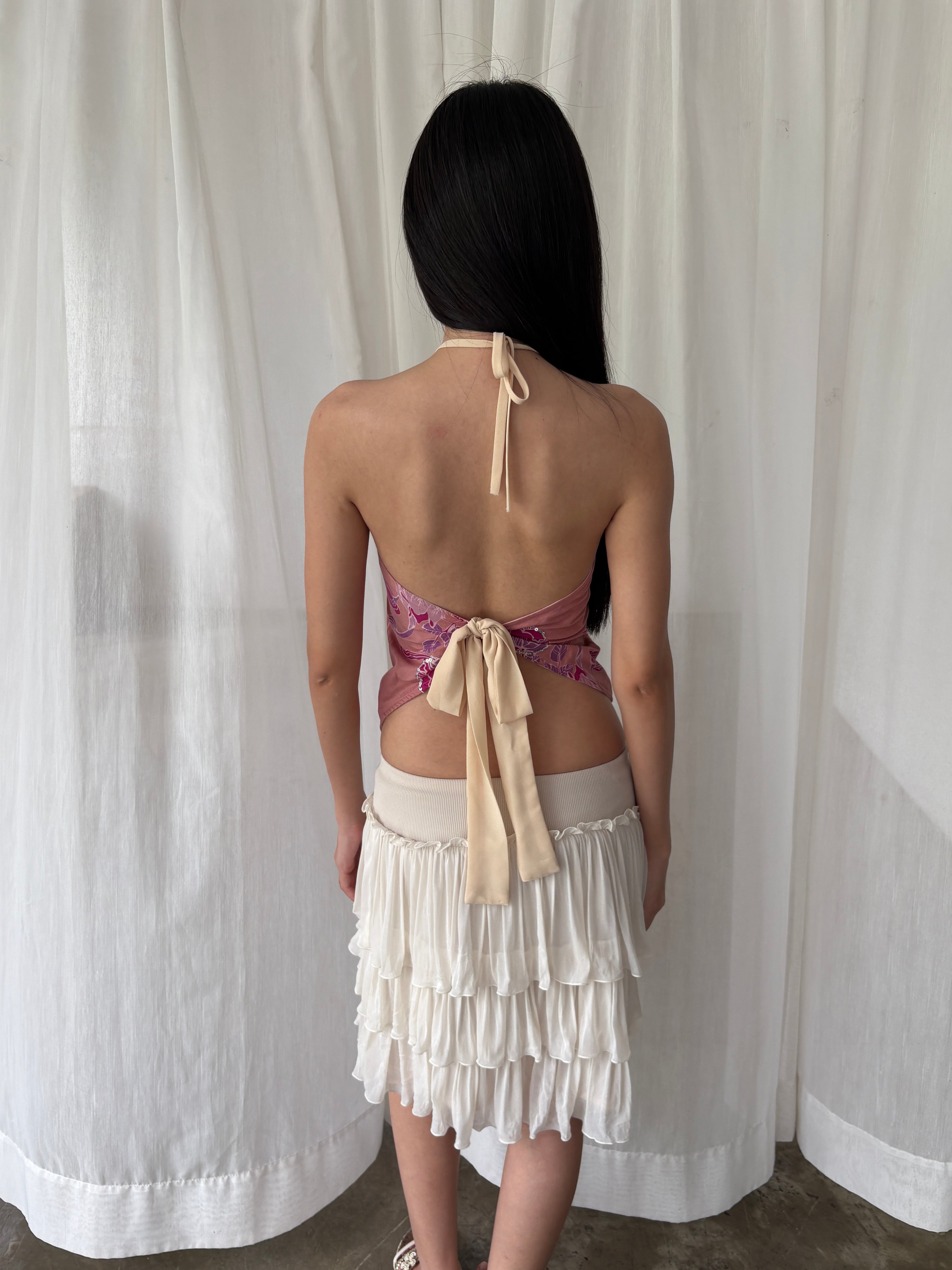 Open back embroidered sequin top