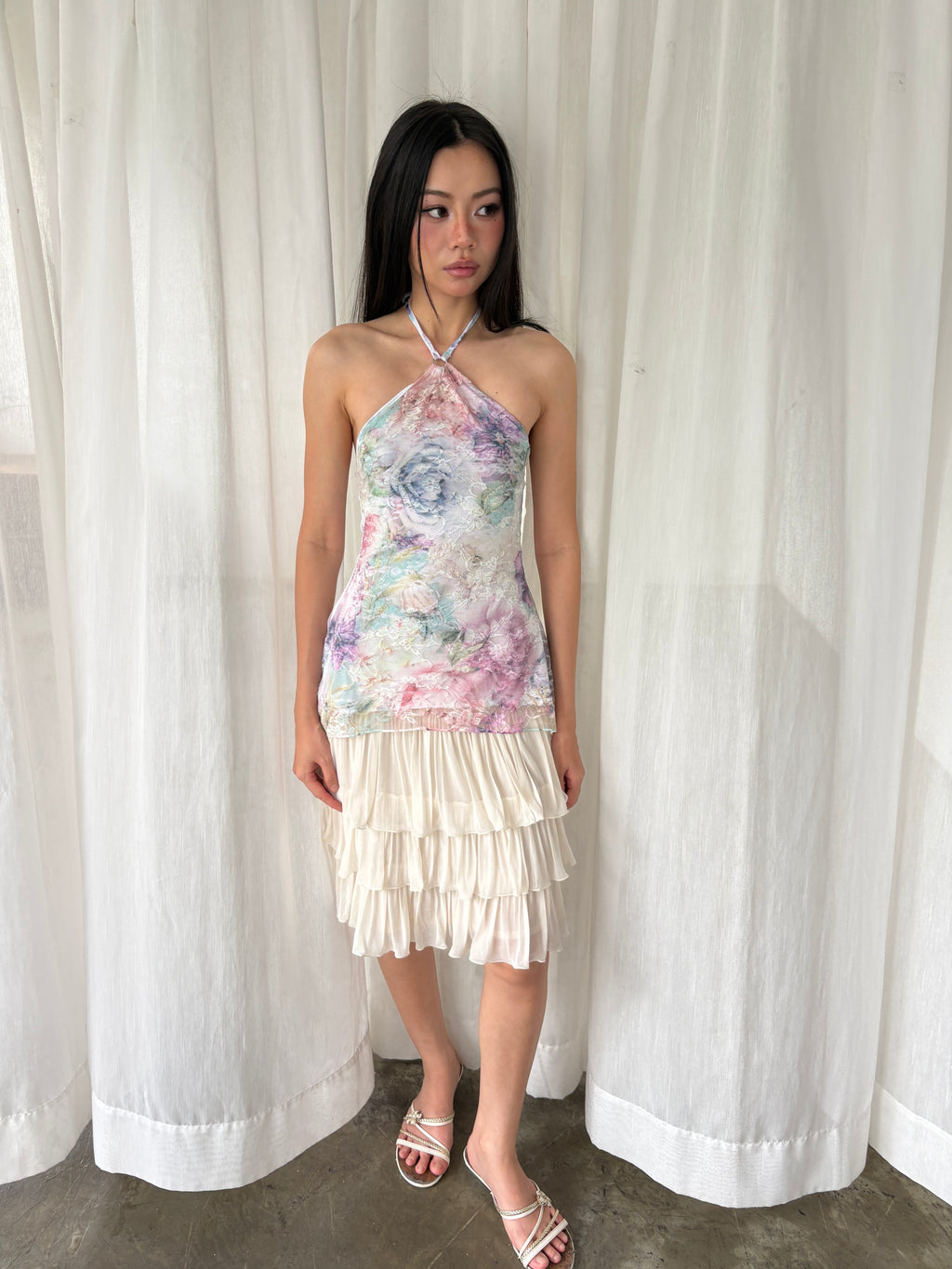 Watercolour floral halter top