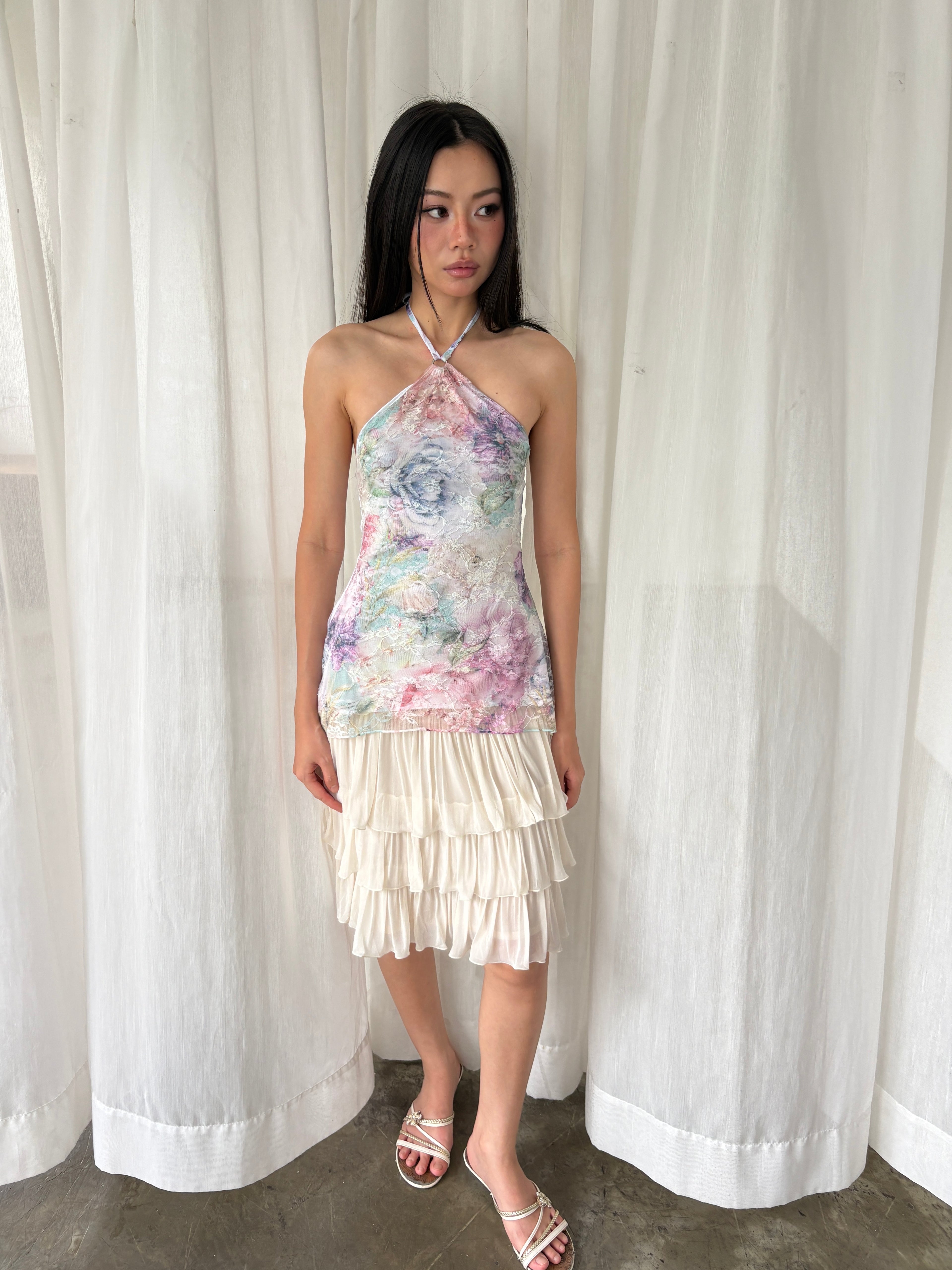 Watercolour floral halter top