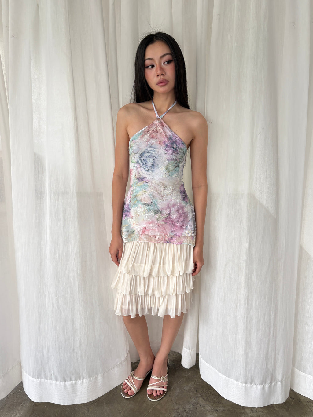 Watercolour floral halter top