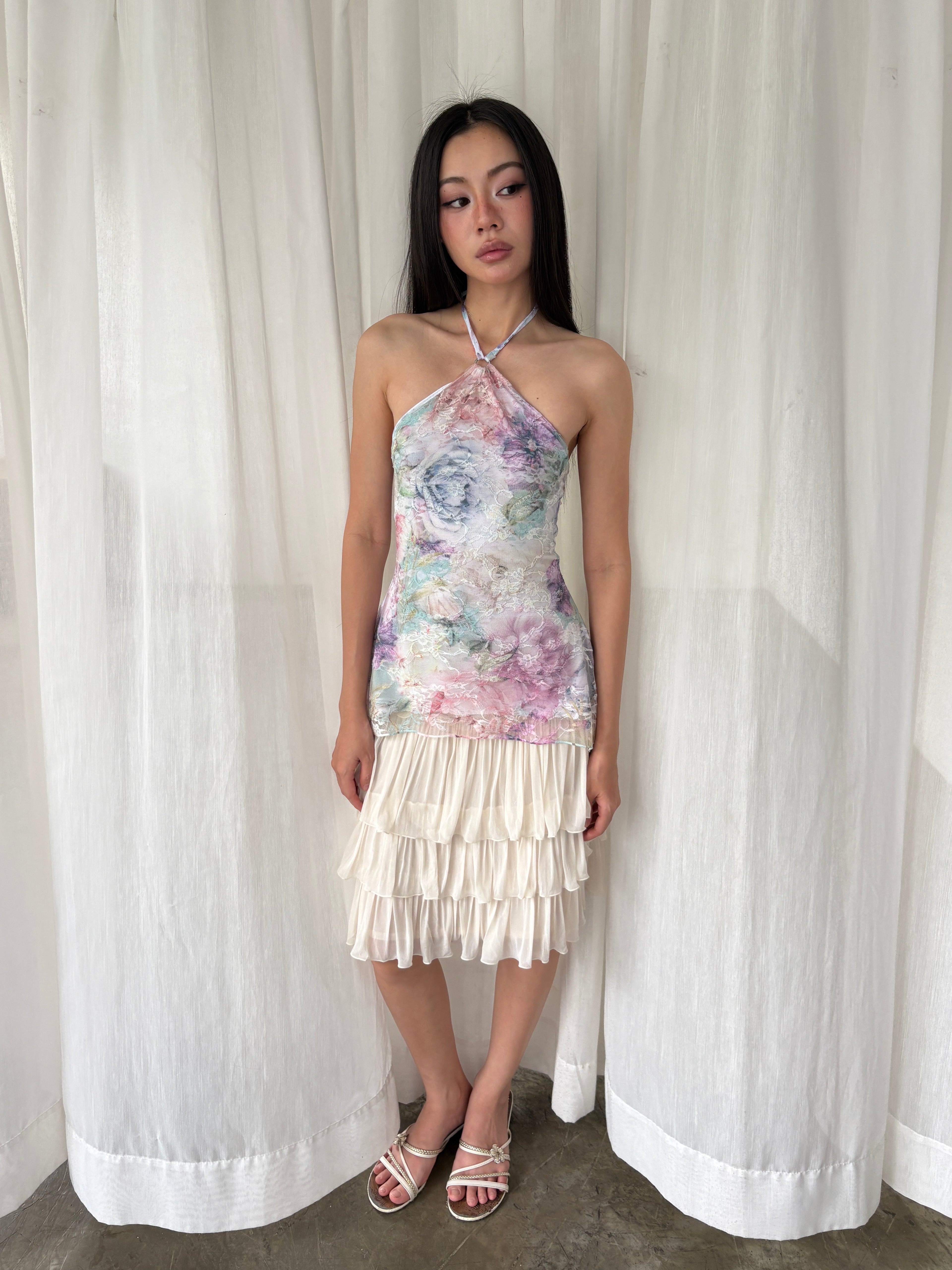 Watercolour floral halter top