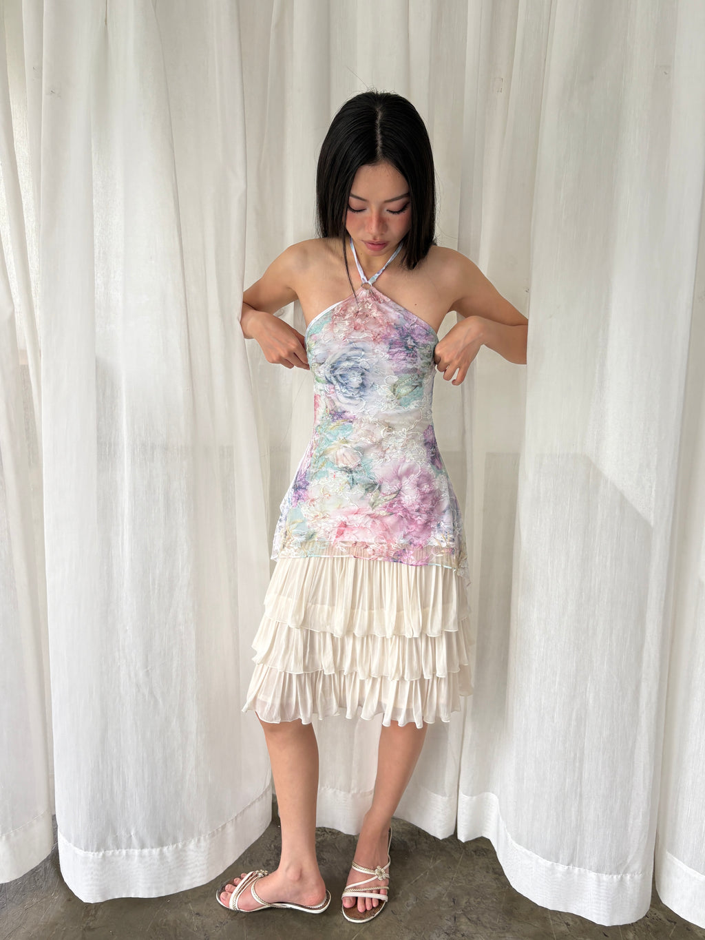 Watercolour floral halter top