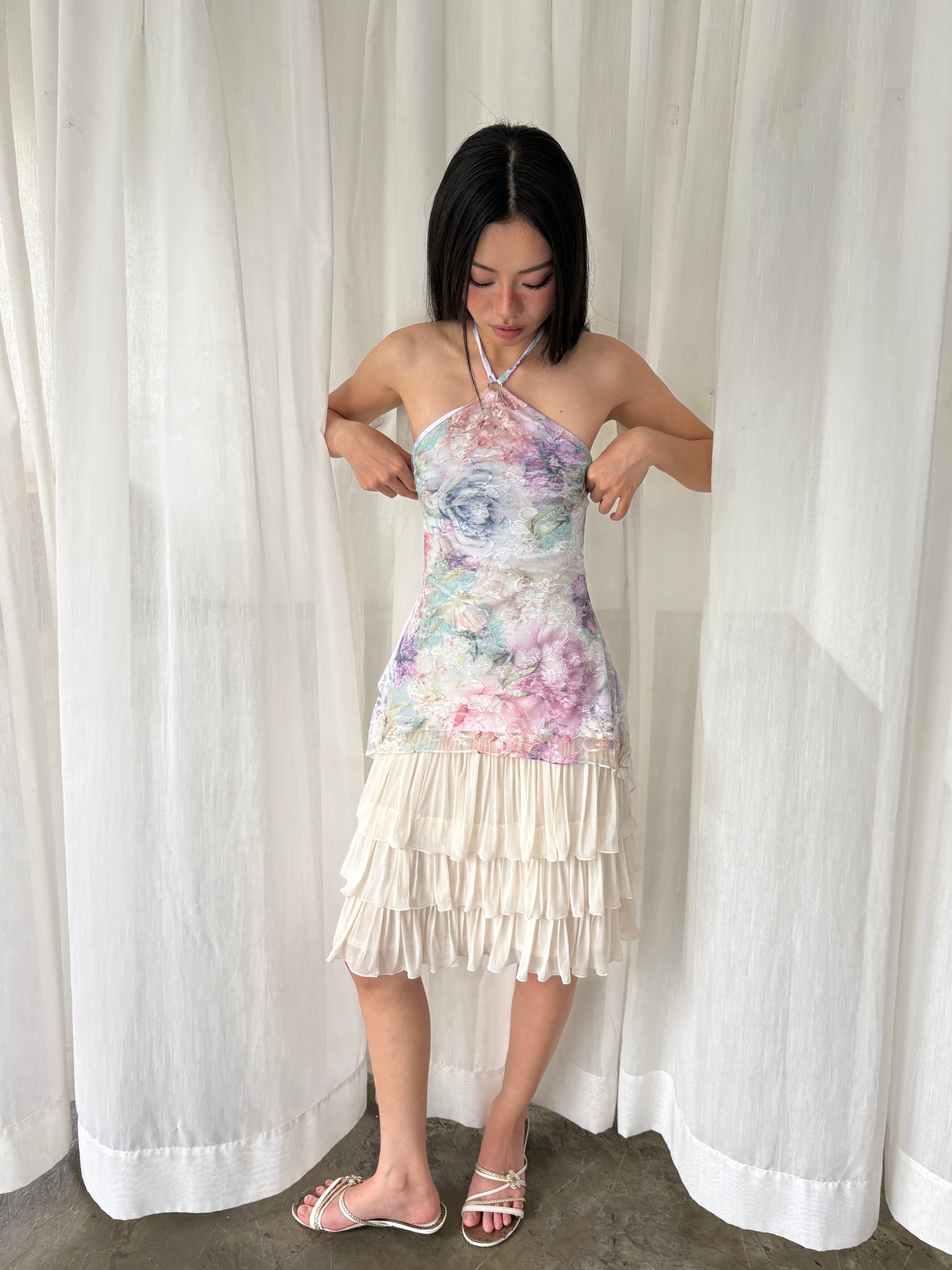 Watercolour floral halter top