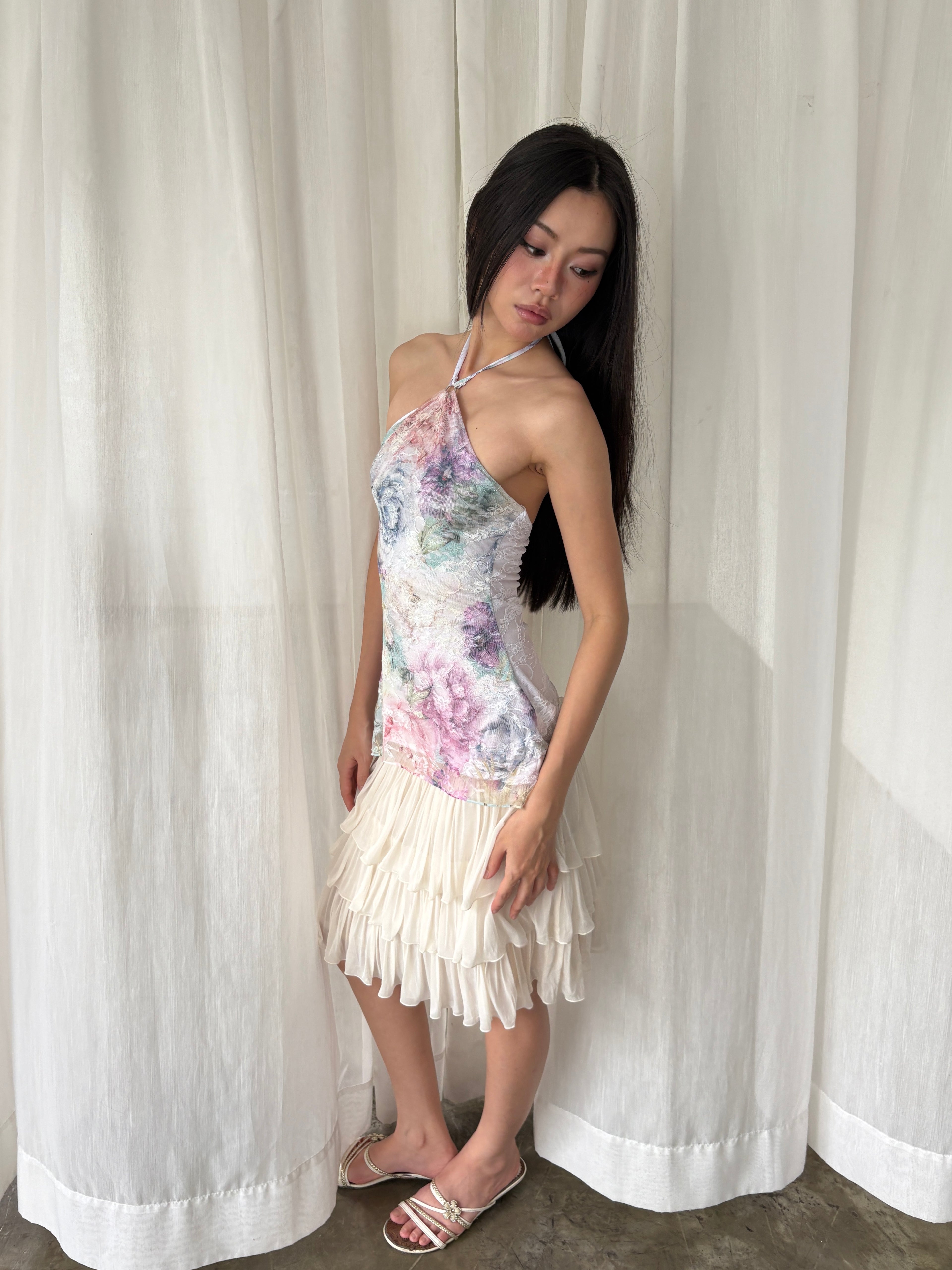 Watercolour floral halter top