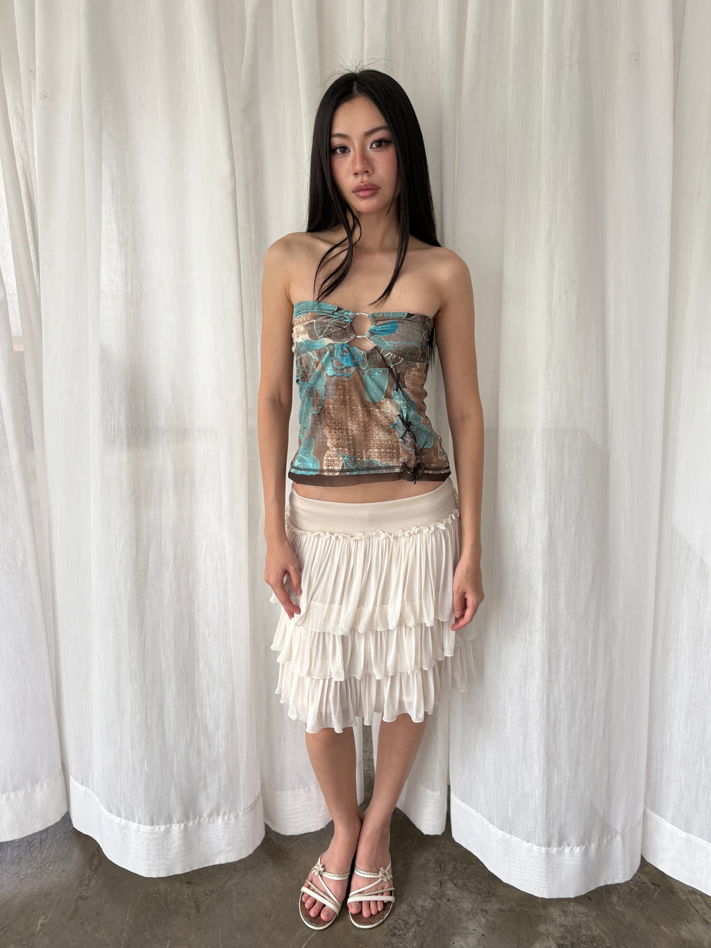 Blue floral ring tube top