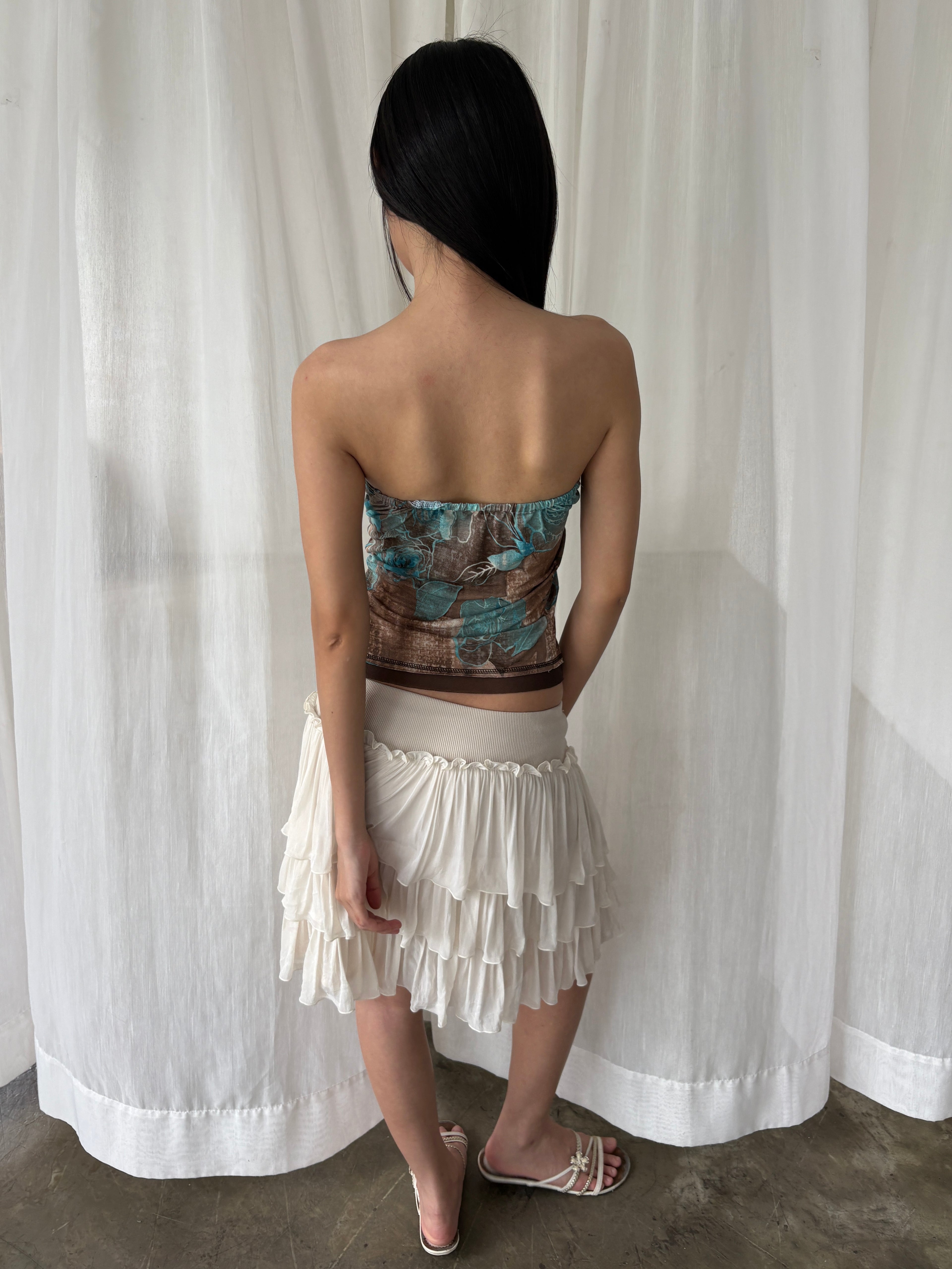 Blue floral ring tube top