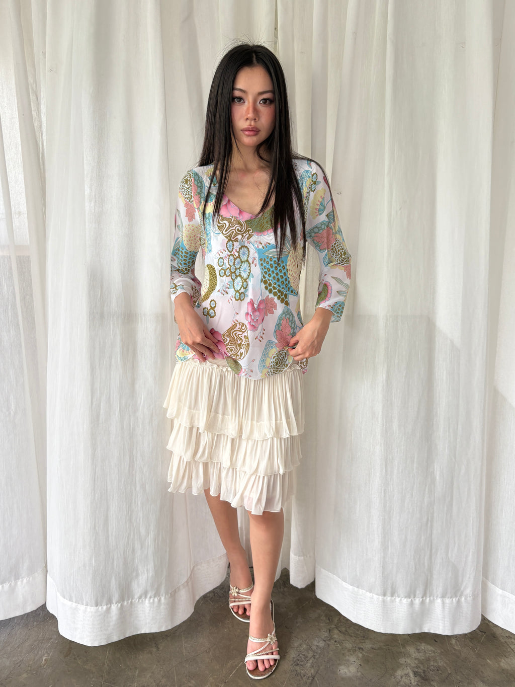 Soft printed long sleeve top