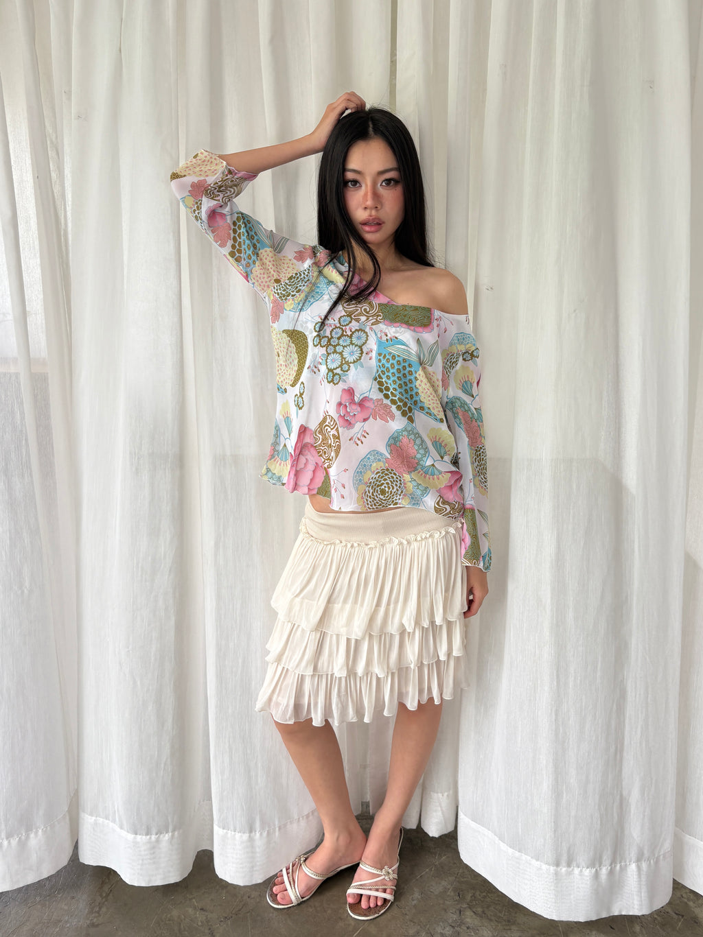 Soft printed long sleeve top