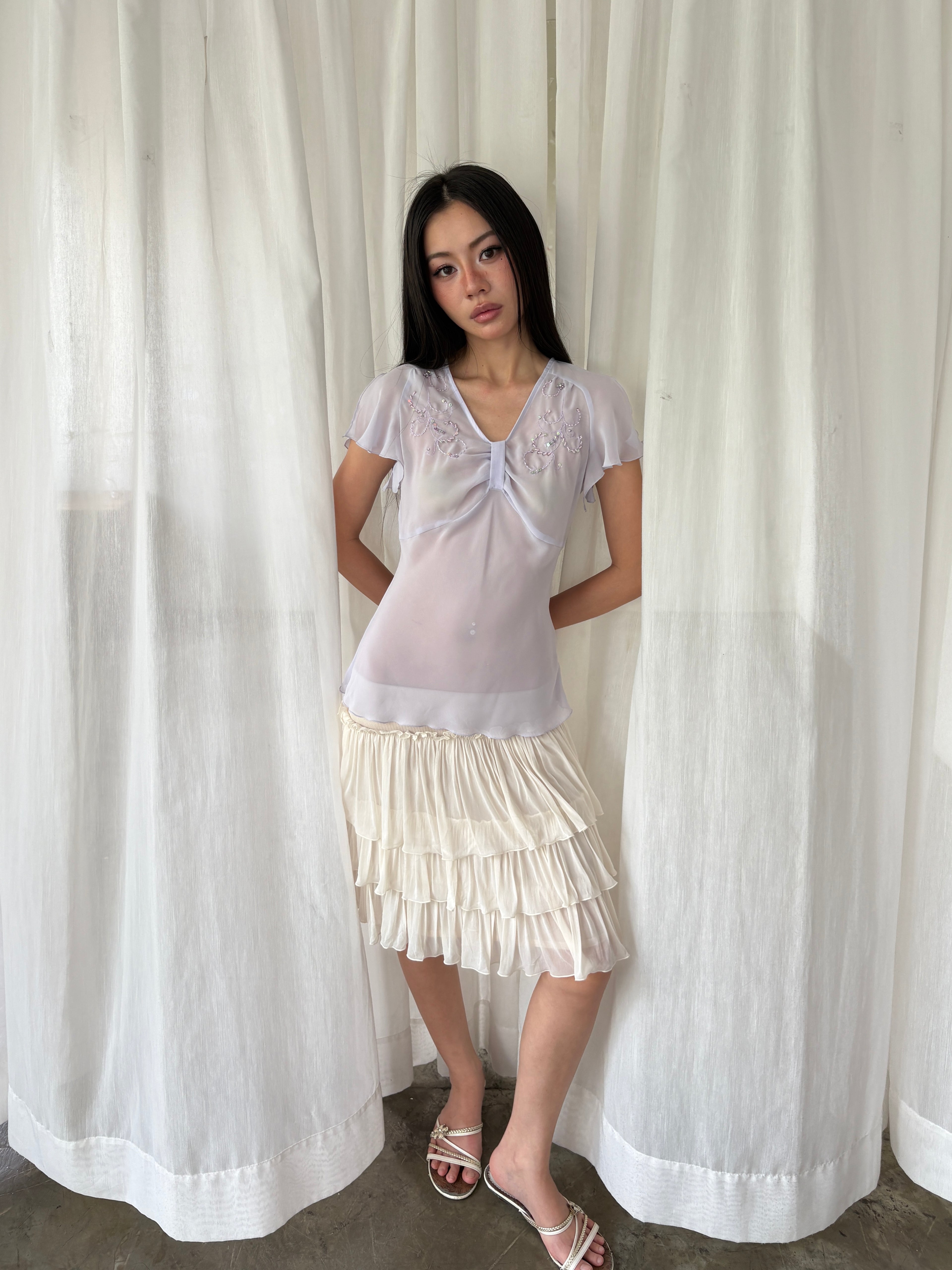 Lilac sequined sheer blouse