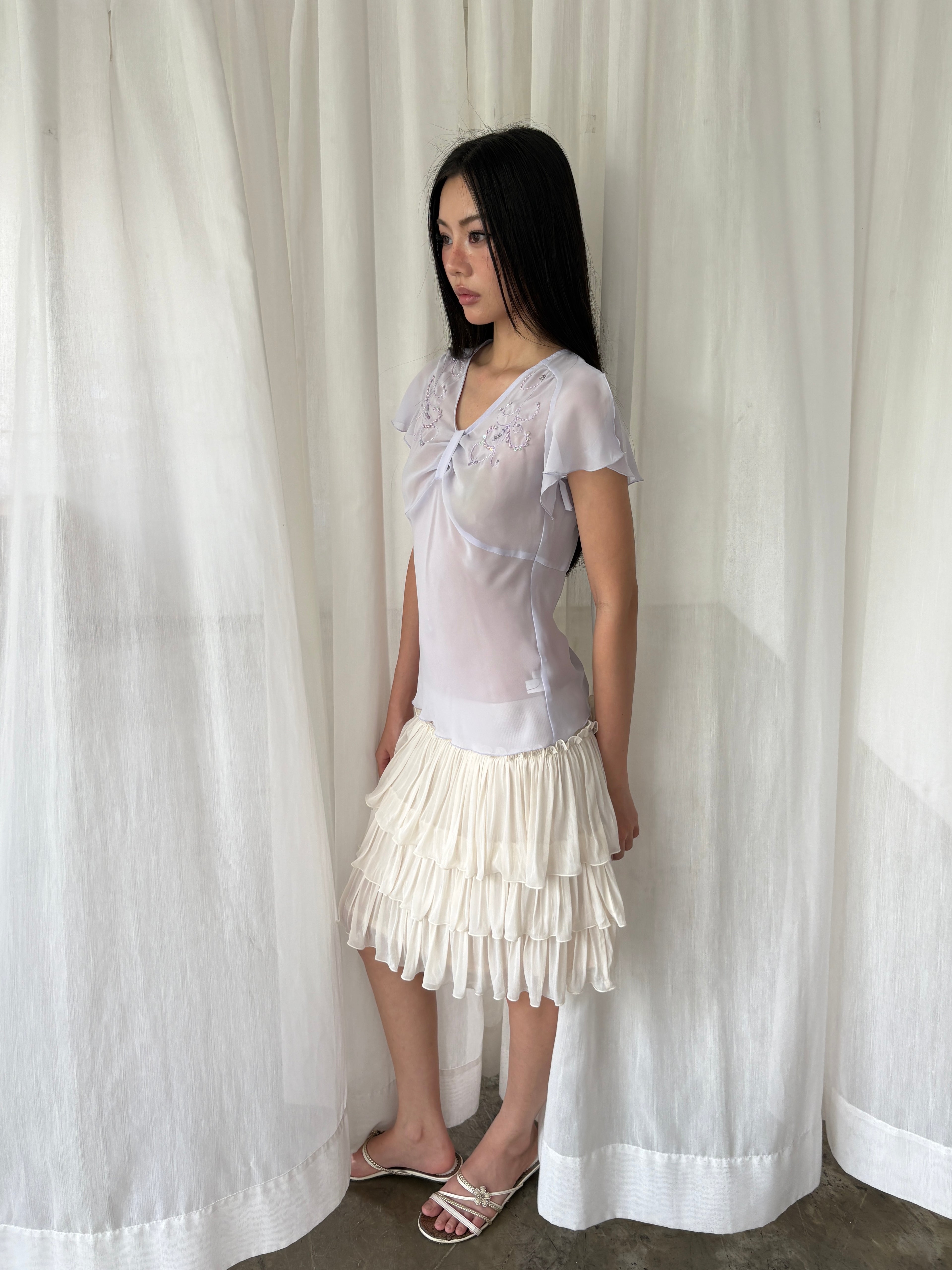 Lilac sequined sheer blouse