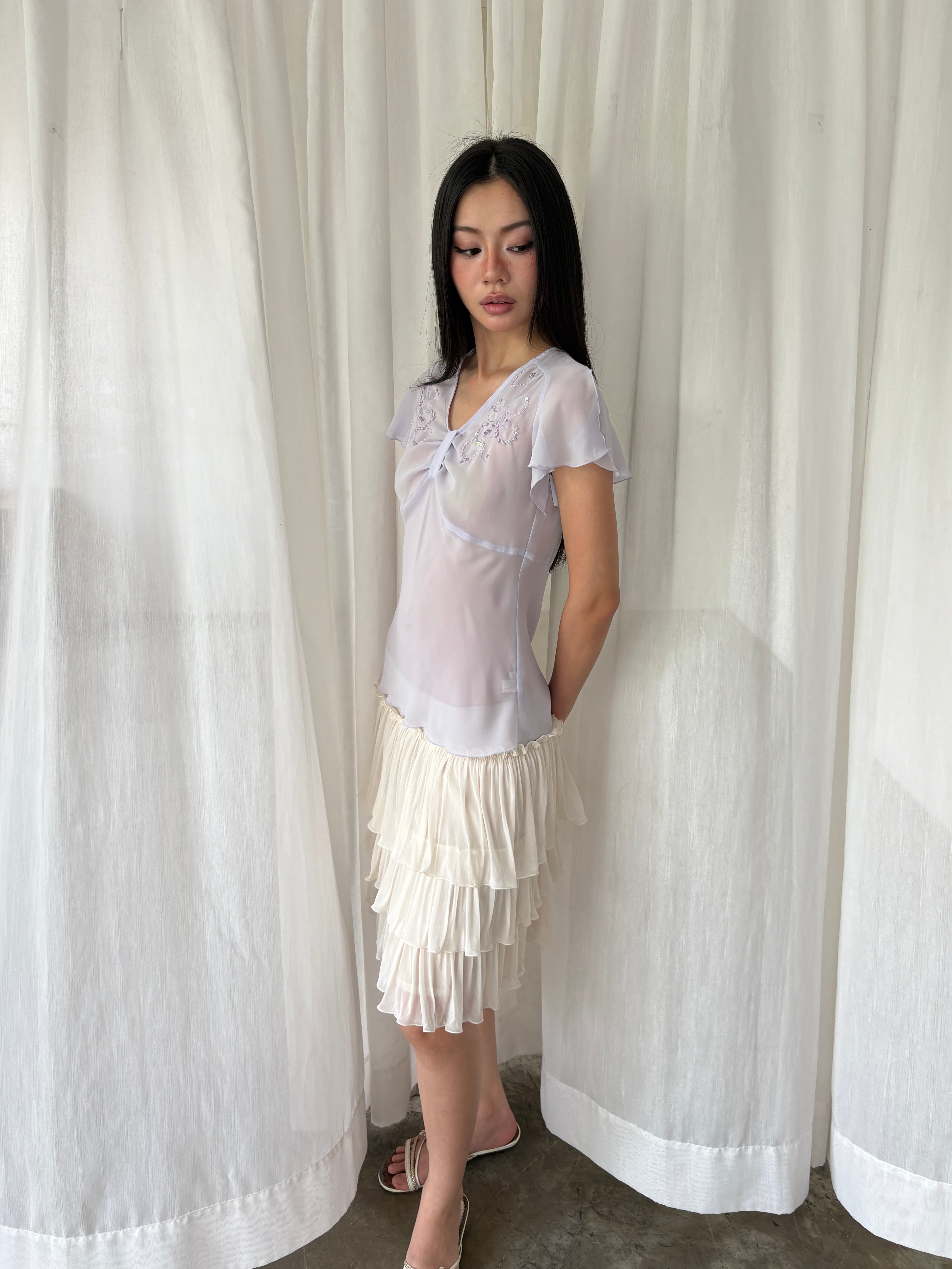 Lilac sequined sheer blouse