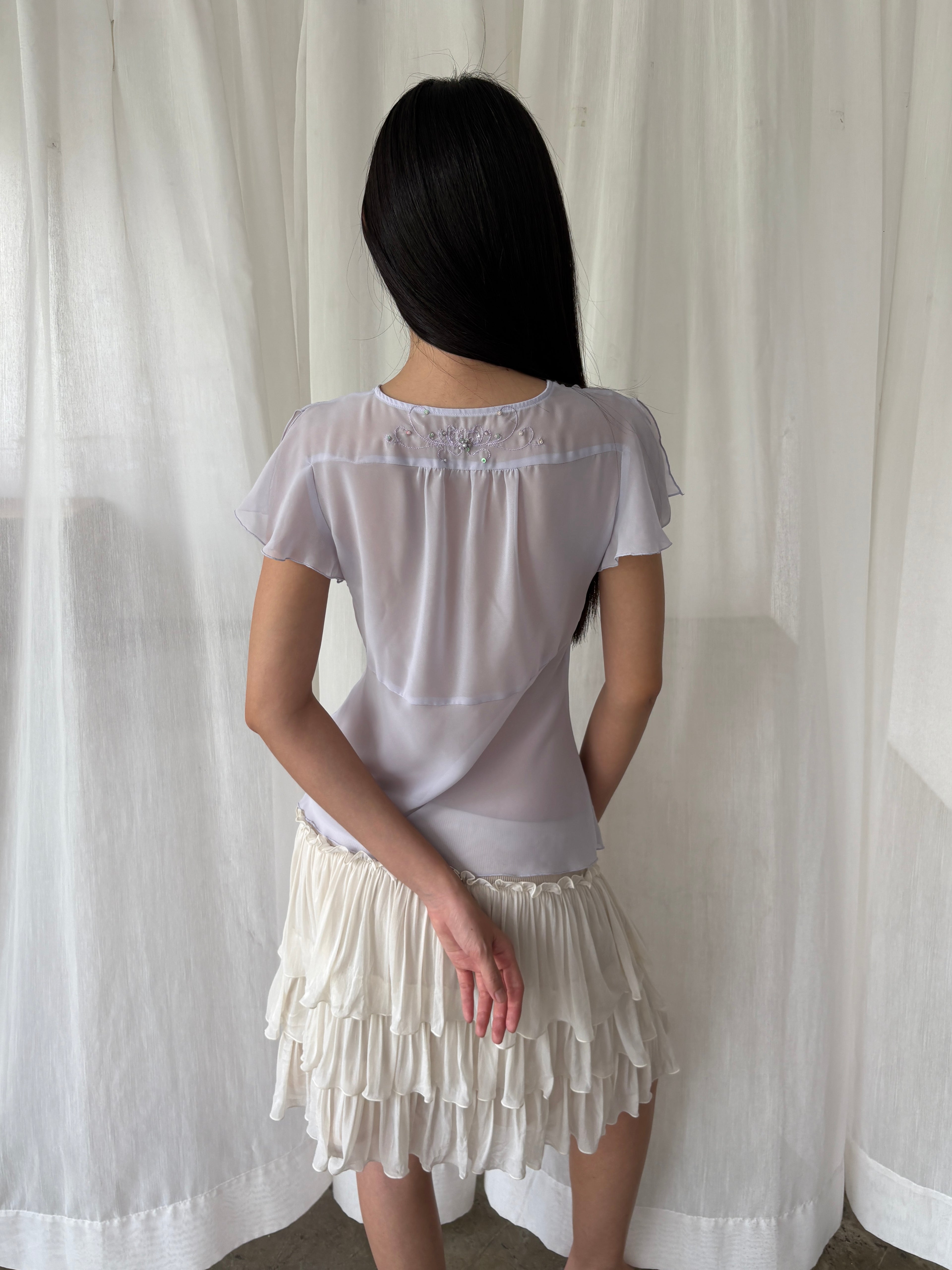 Lilac sequined sheer blouse