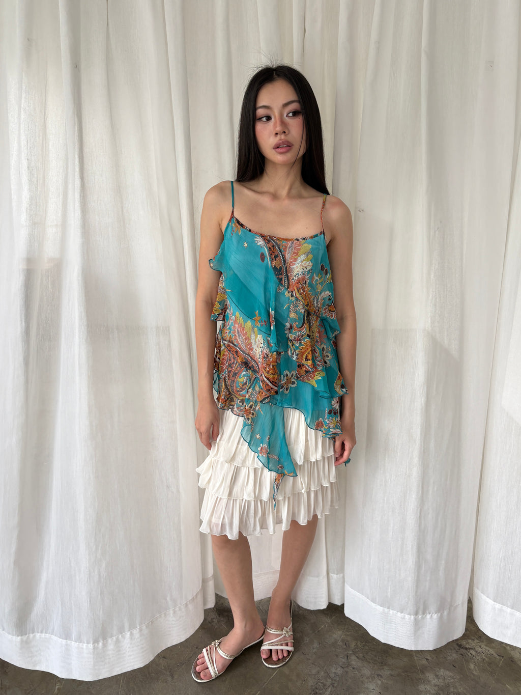 Turquoise paisley handkerchief camisole