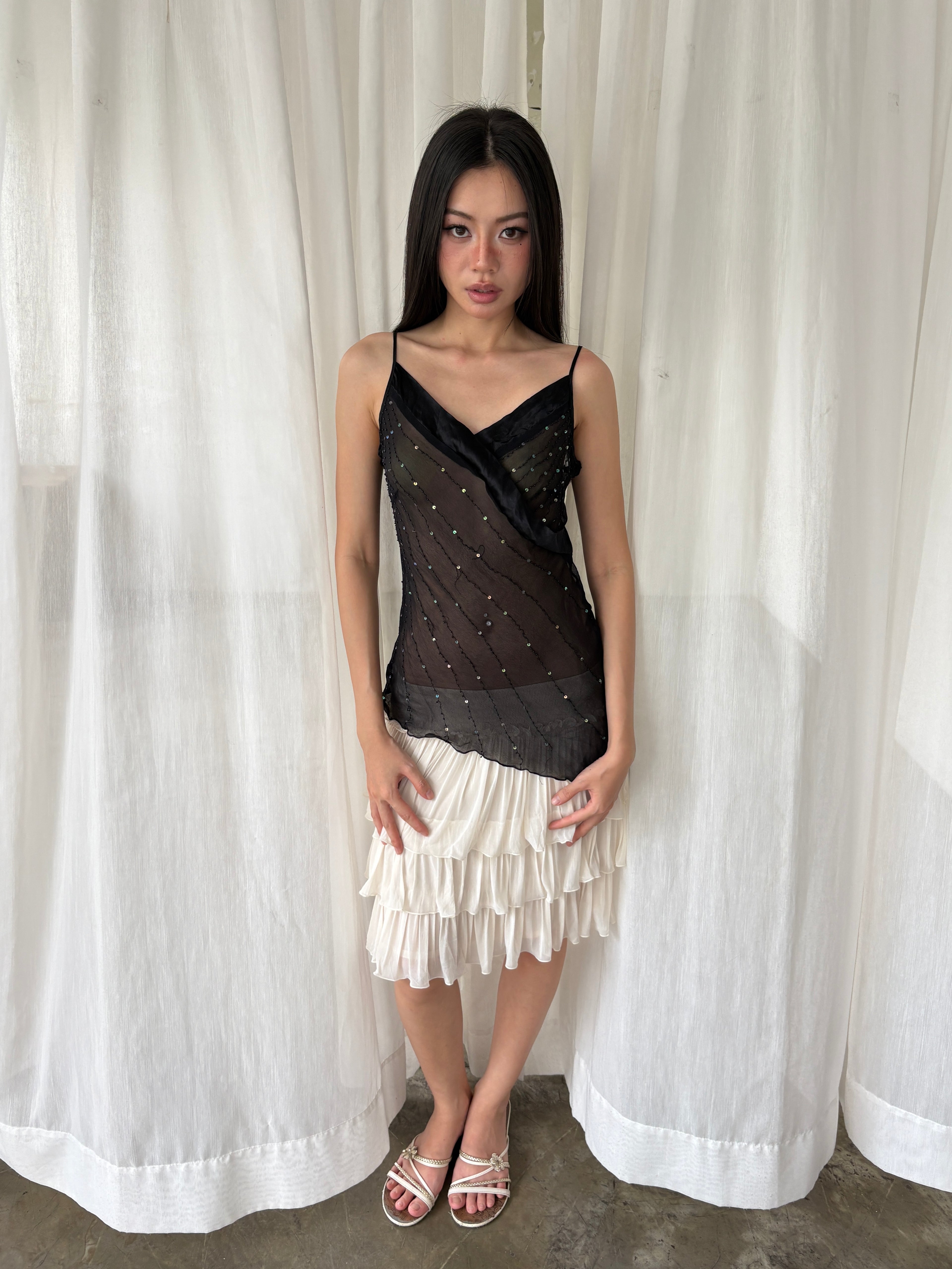 Black sequined sheer camisole