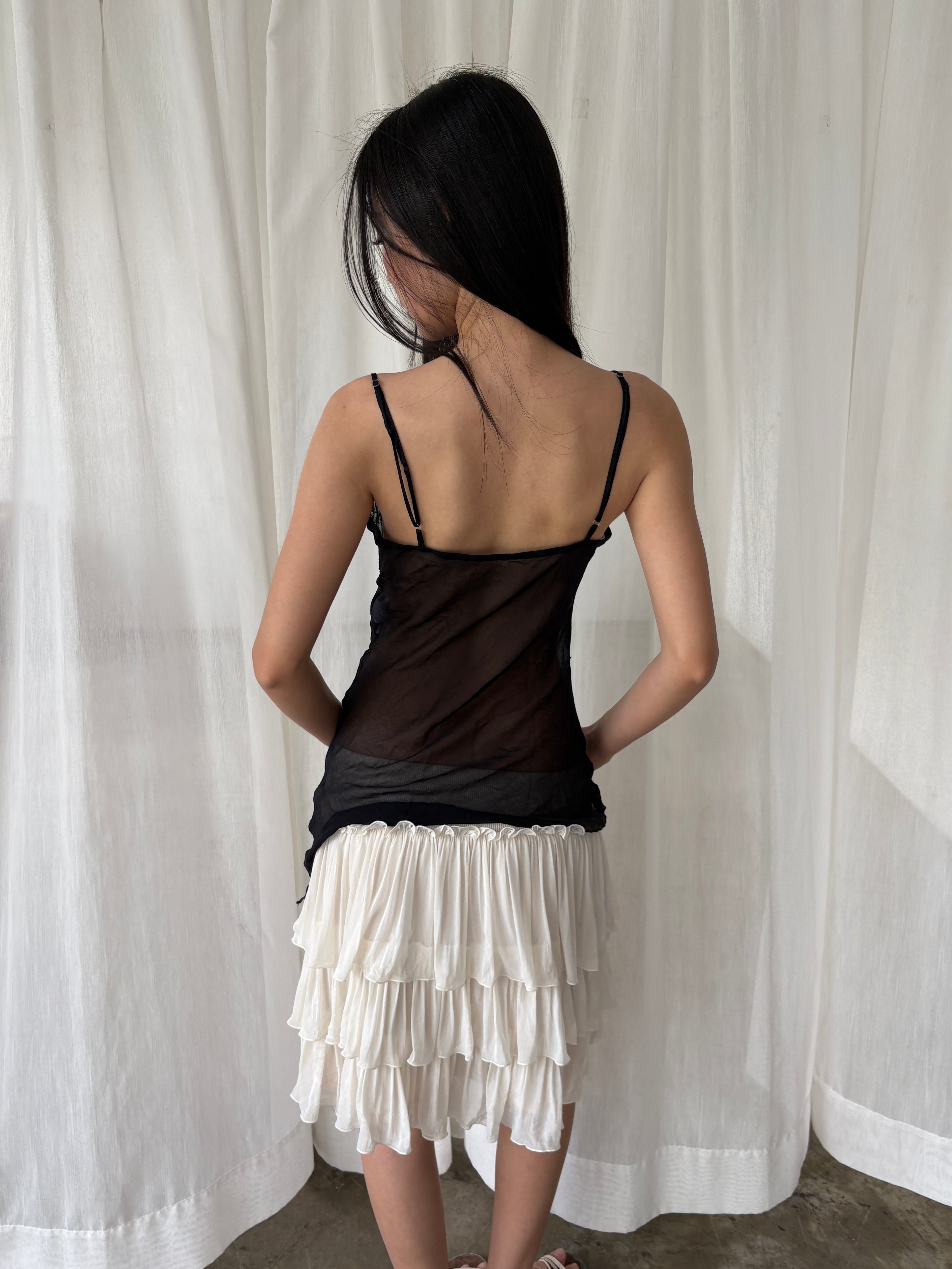 Black sequined sheer camisole