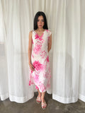 Pink floral asymmetric midi dress